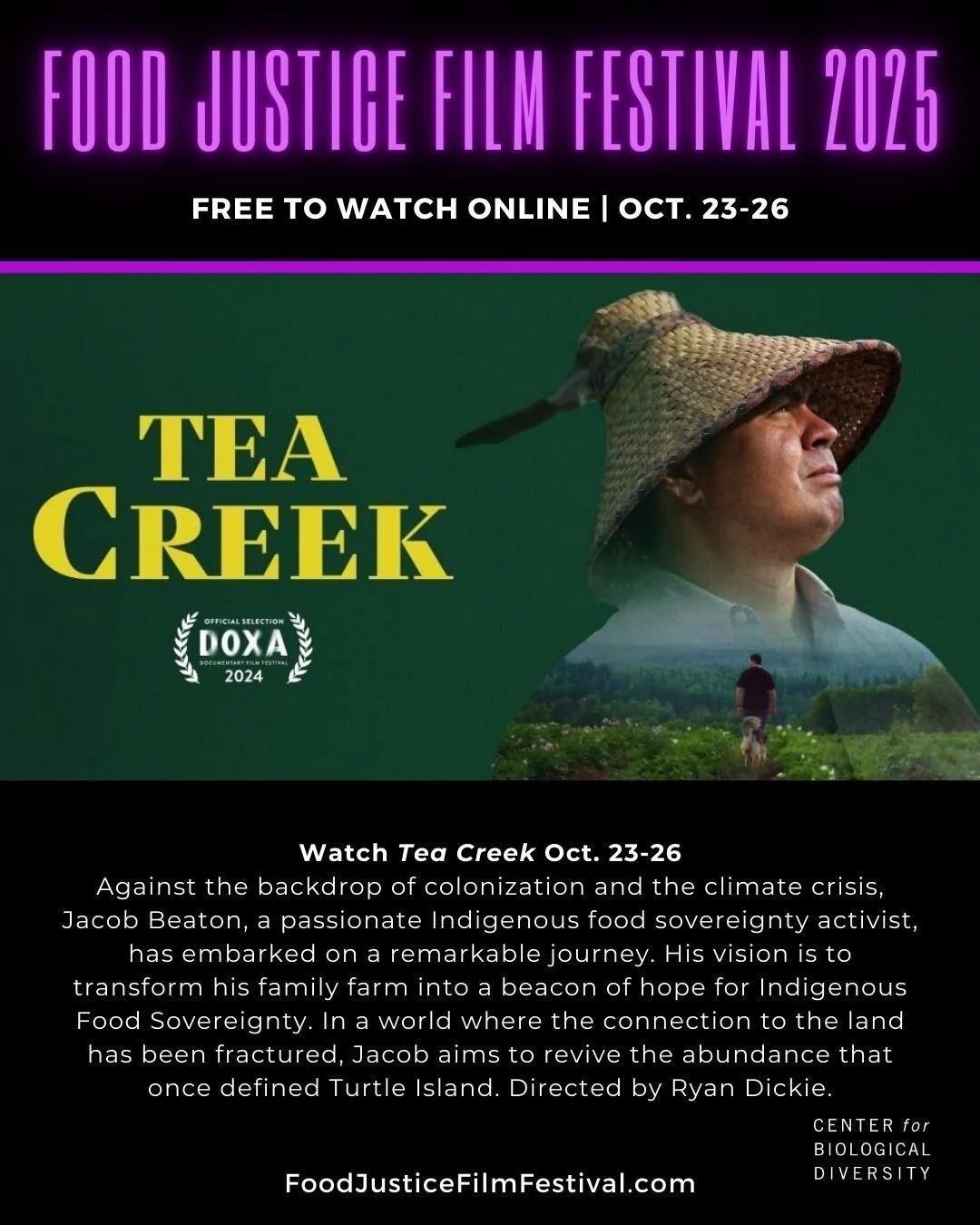 Oct 26th is the last day to view the Tea Creek Film online for FREE through the Food Justice Film Fest! https://foodjusticefilmfestival.com 
This is a great opportunity for those to watch it who aren't able to watch on CBC Gem.