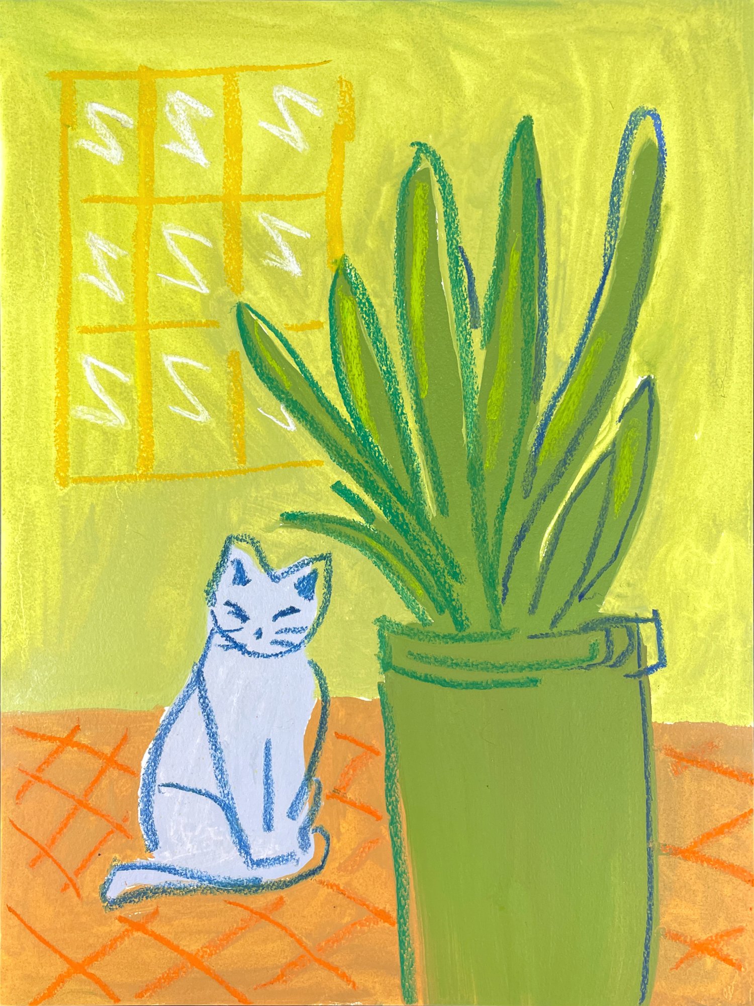 Cat and Green Planter