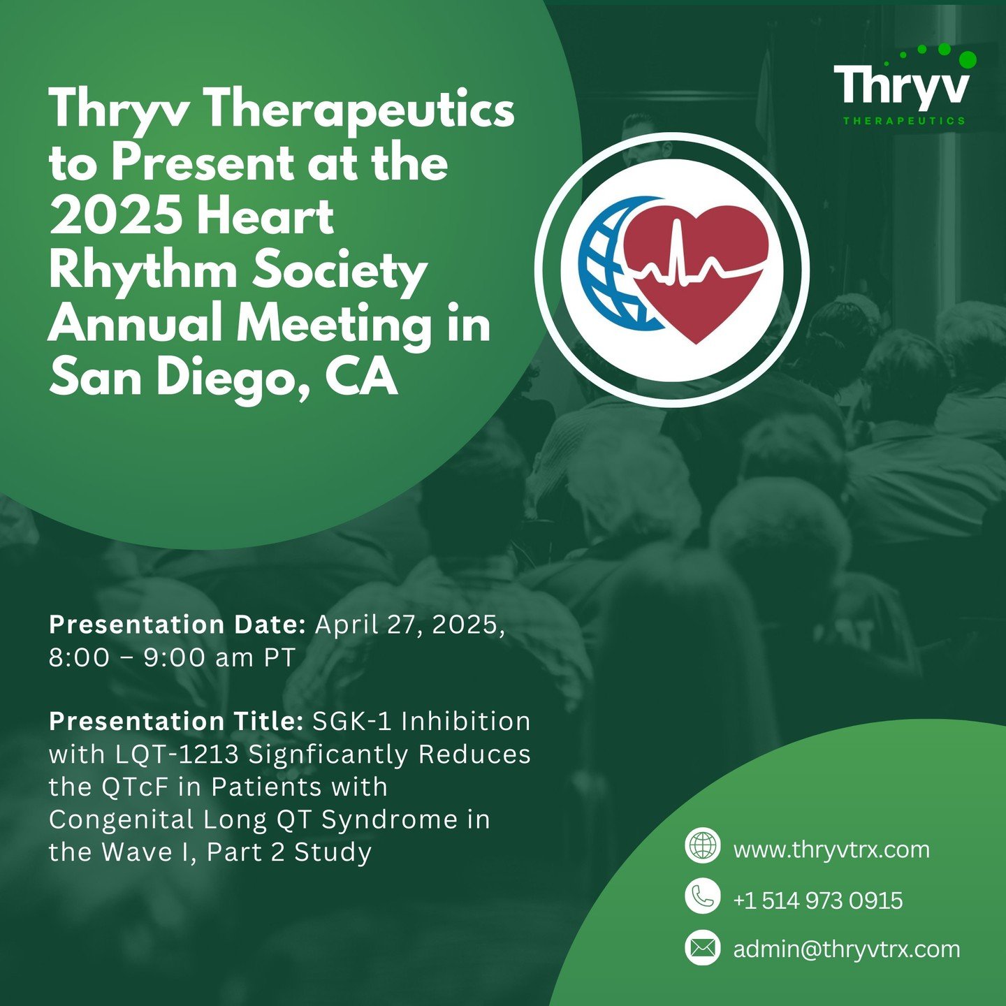 📣 We&rsquo;re headed to #HRS2025! Thryv Therapeutics is proud to announce that we&rsquo;ll be presenting new clinical data at the 2025 Heart Rhythm Society Annual Meeting.

Join us on Sunday, April 27 as we share findings from our Wave I, Part 2 stu