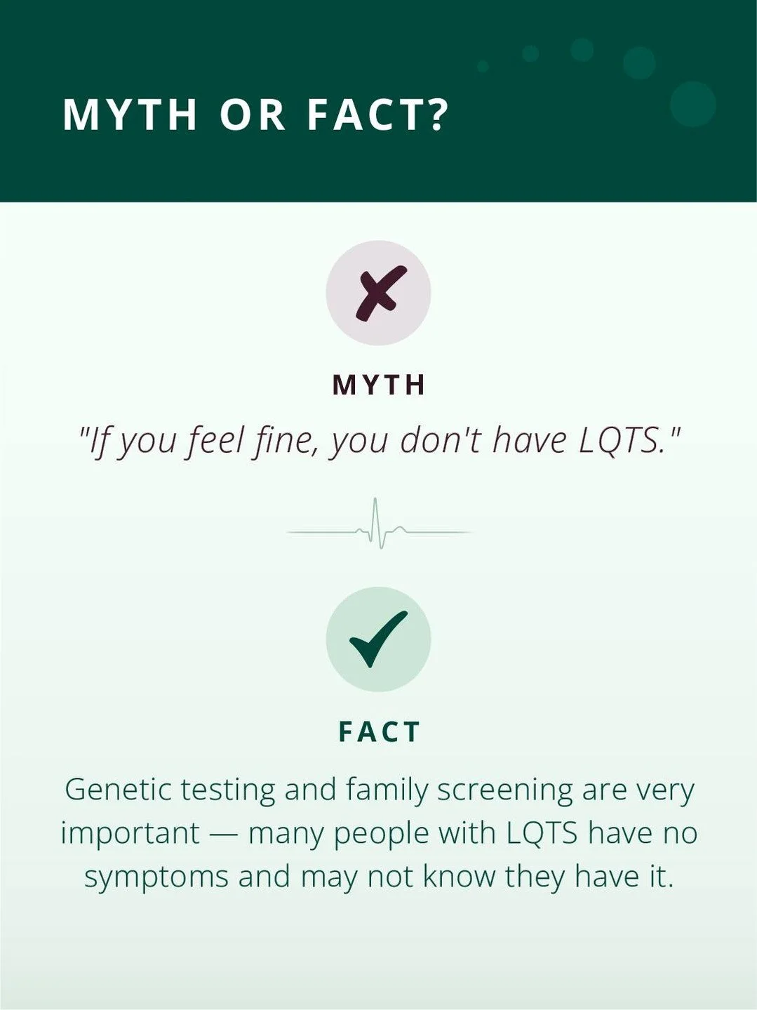 LQTS can be present even without symptoms.
That&rsquo;s why awareness, genetic testing, and family screening matter.

#LongQTSyndrome #GeneticTesting #HeartHealth #RareDiseaseAwareness #PatientEducation