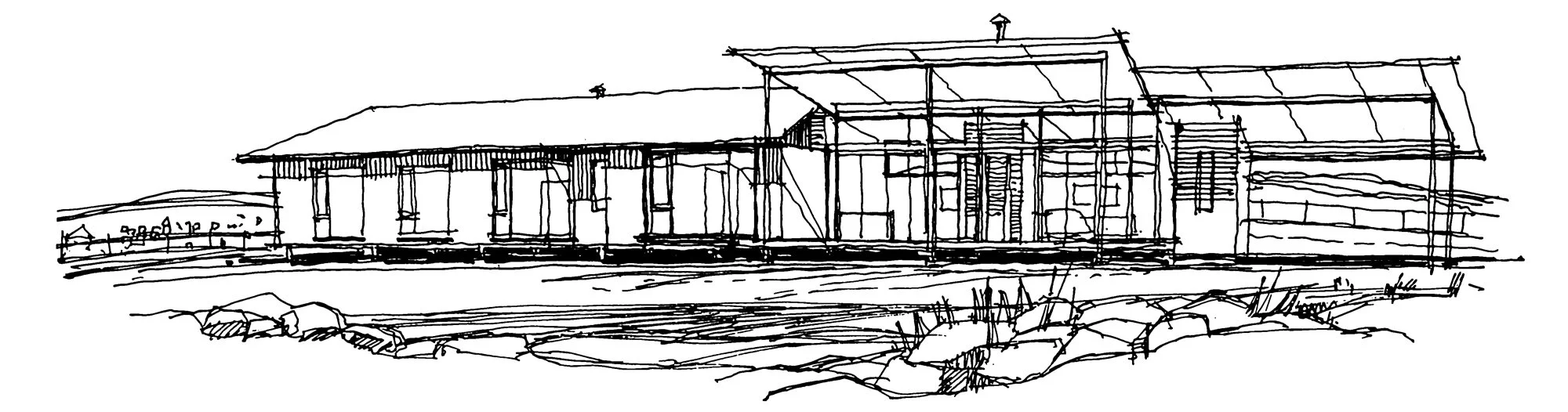 Architectural sketch of a passive solar home by Coveney Browne Design.