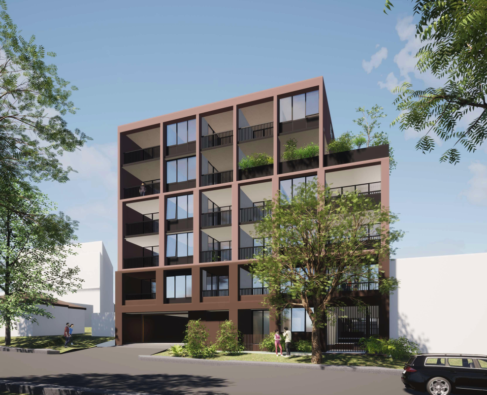 An architectural exterior design of a building.