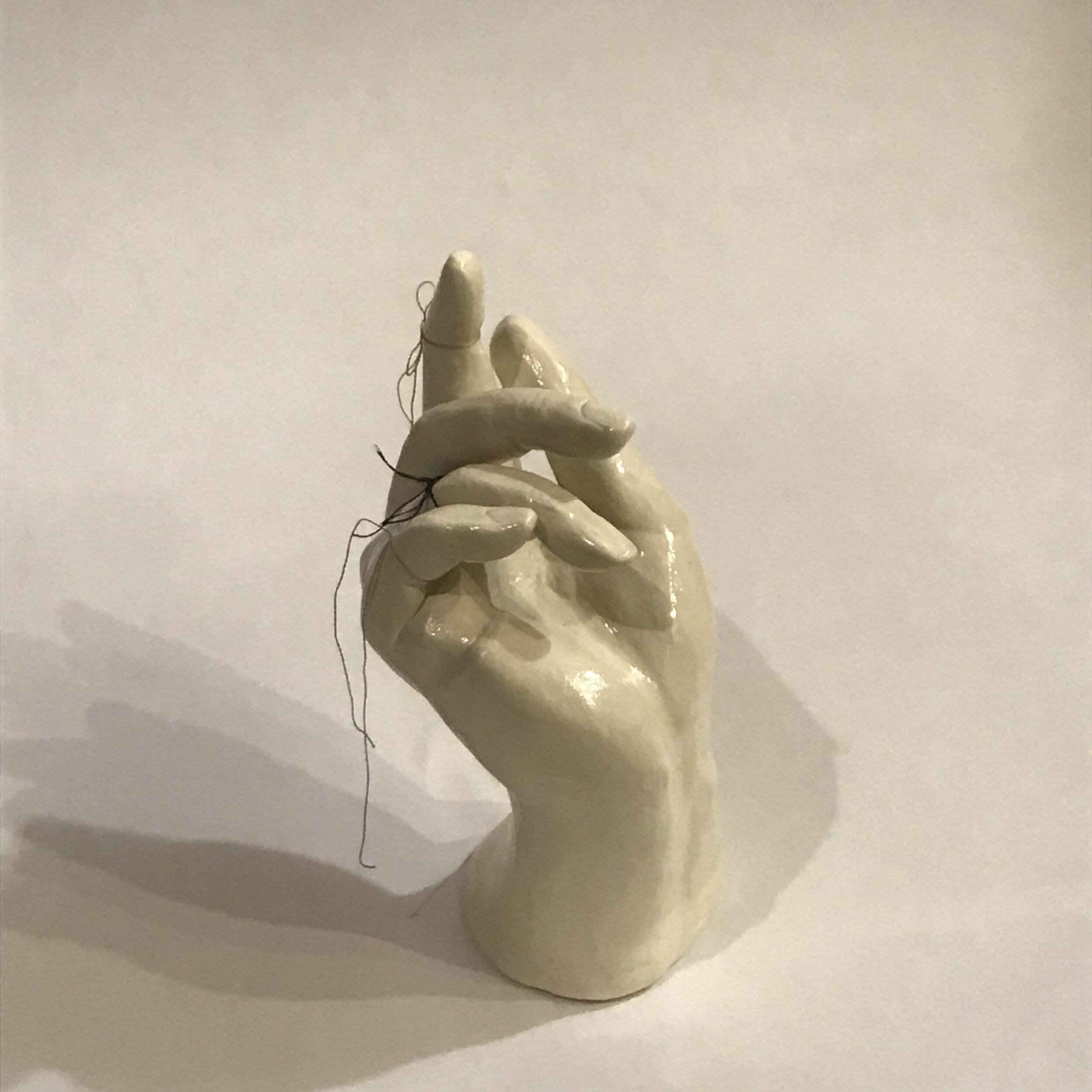 "Uncle Billy," 2021
Sandstone Clay, Acrylic Paint, High Gloss Glaze, Thread