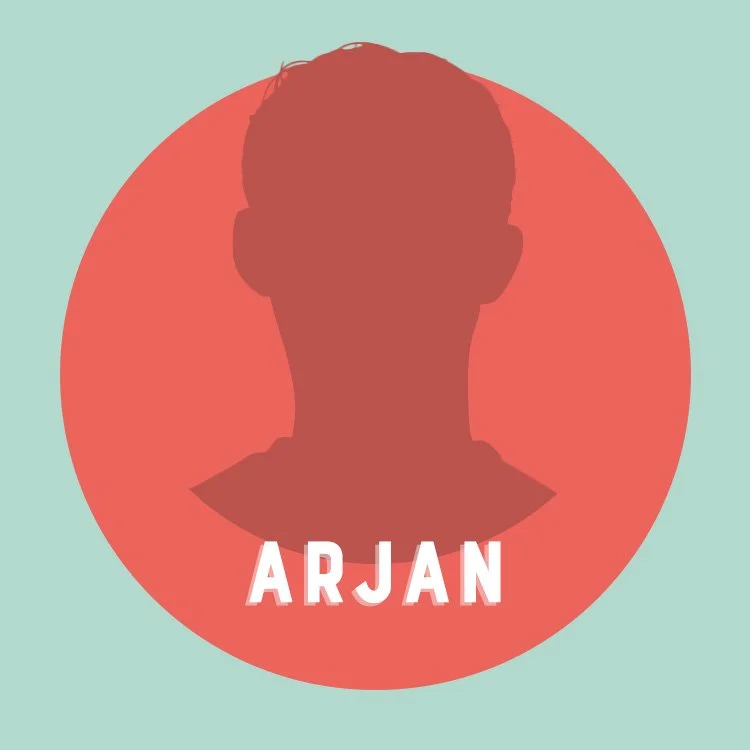 Silhouet van een persoon met de naam 'Arjan' onderaan