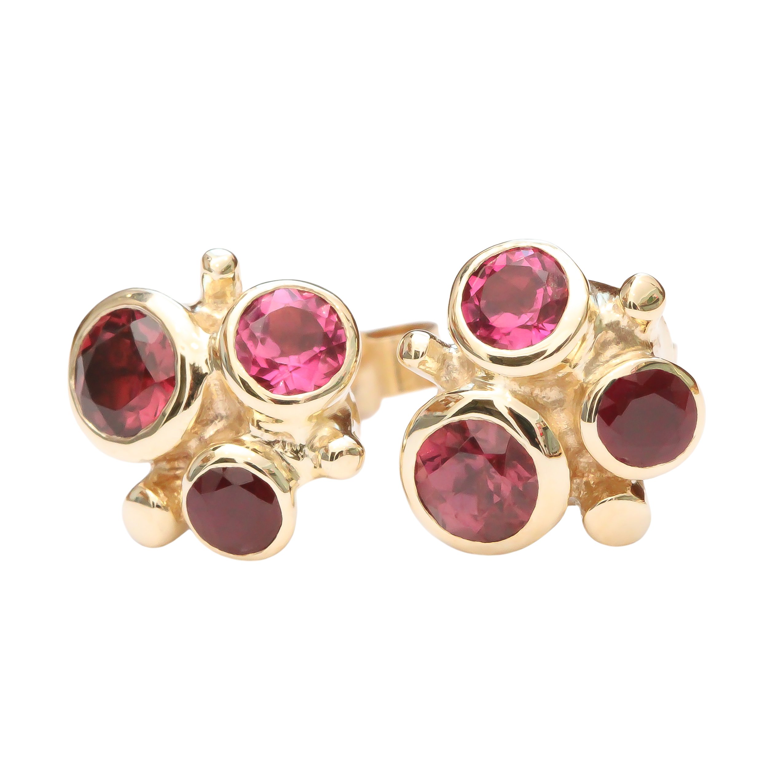 Raspberry Pinks 9ct Yellow Gold Spectrum studs.jpg