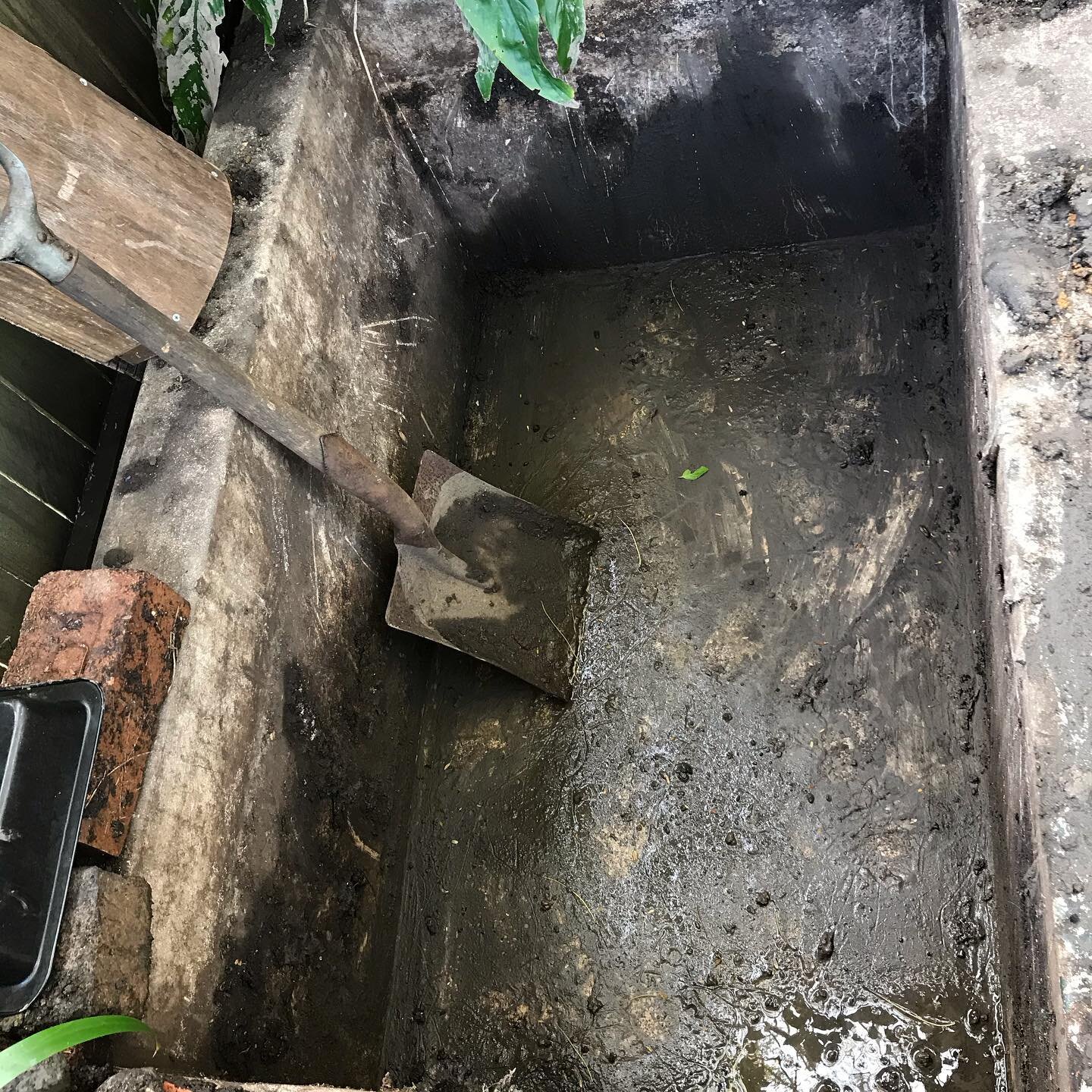 This week in lockdown at Piccolofilms. Digging out the garden trough which turned out to be a disused fish pond.