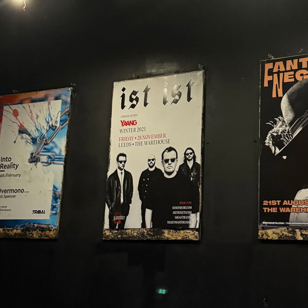 Poster advertising a band called I St I St performing on Friday, November 28, 2025, at The Warehouse in Leeds, with special guests Yaang.