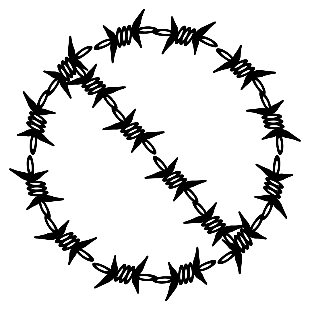 Two black barbed wire circles overlapping each other on a white background.