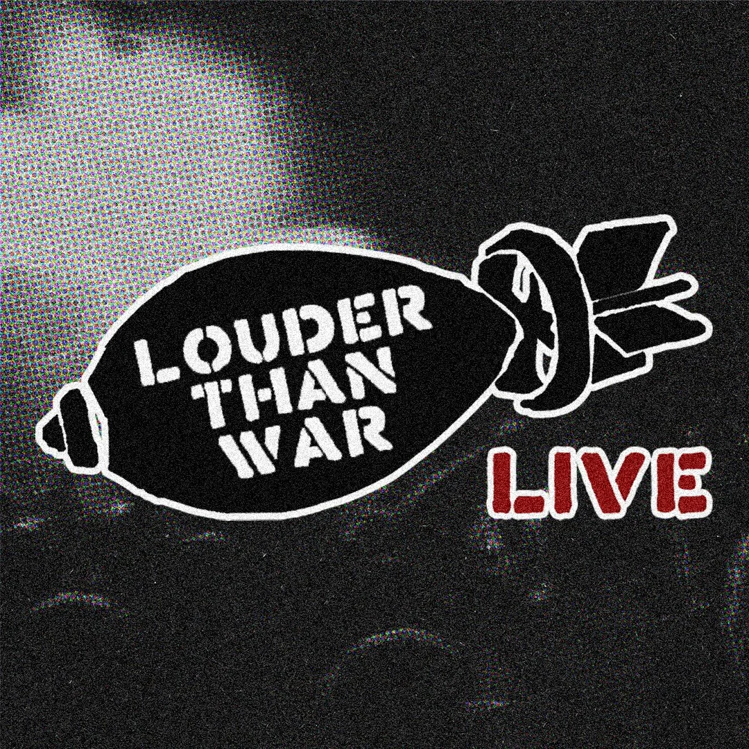 A sticker of a cartoon bomb with the words "Louder Than War" in the center and "LIVE" in red below it. The background is black.
