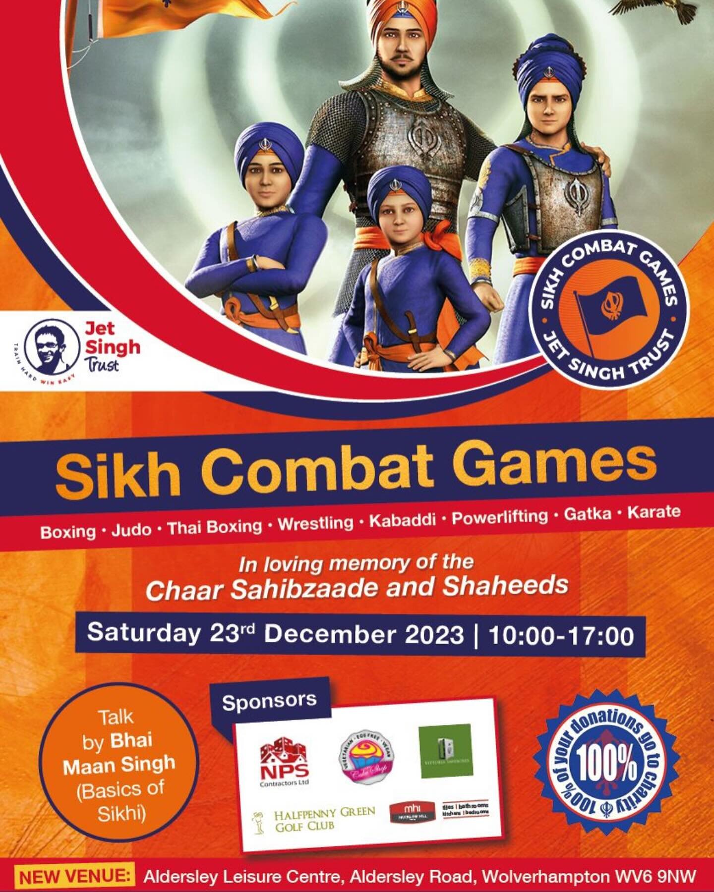 NEW VENUE ALERT. The Sikh combat games will now be held at  Aldersley Leisure Village Wolverhampton WV6 9NW, please update the location amongst your contacts.  To register to participate please visit our website www.jetsinghtrust.org go to Events pag