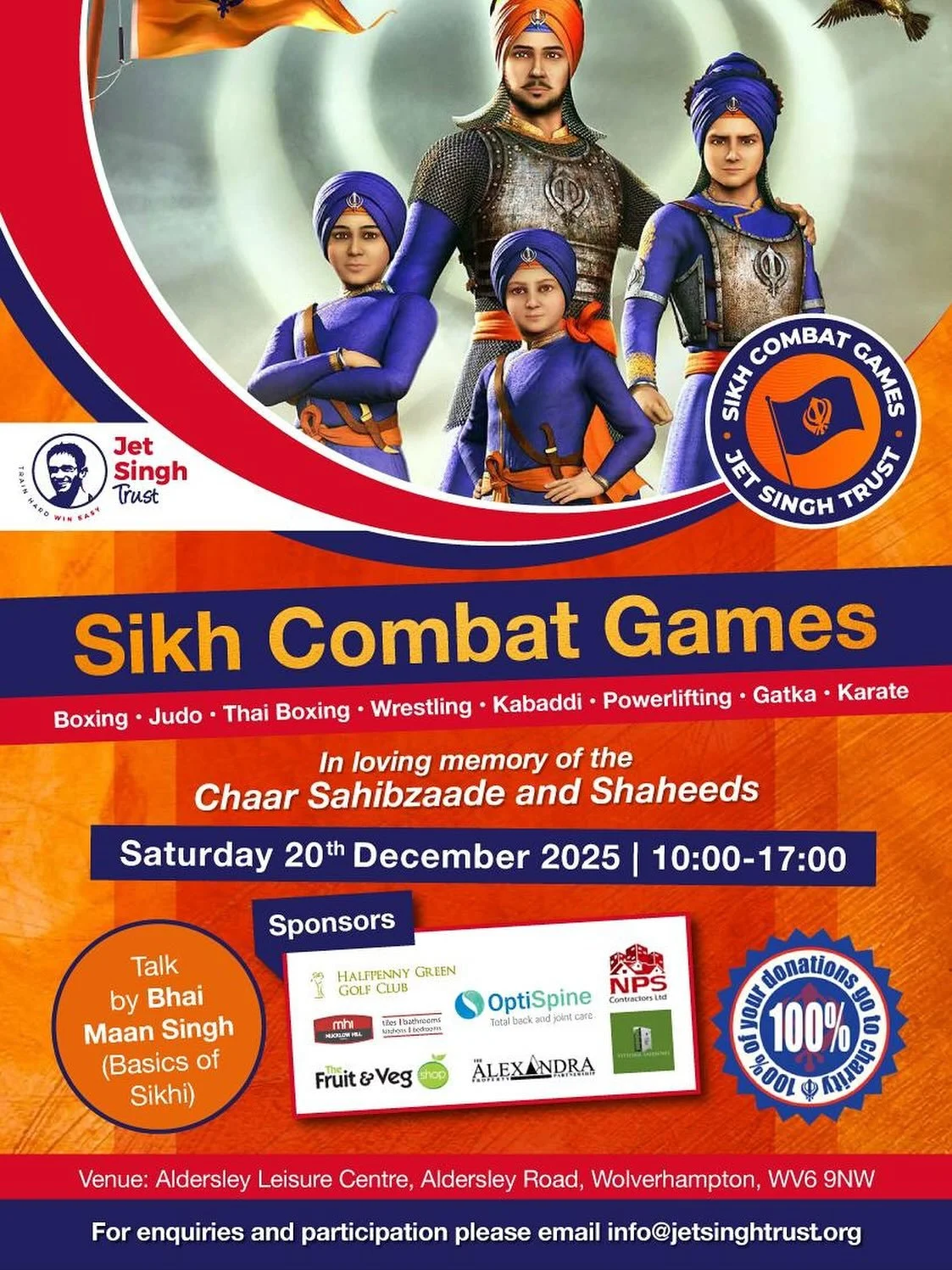 Happy to announce that our third annual Sikh combat games will be held on the 20th December at aldersley stadium in the memory of our beloved chaar Sahibzade ππ½ππ½ππ½ please come along and show your support. Help us raise awareness for your child