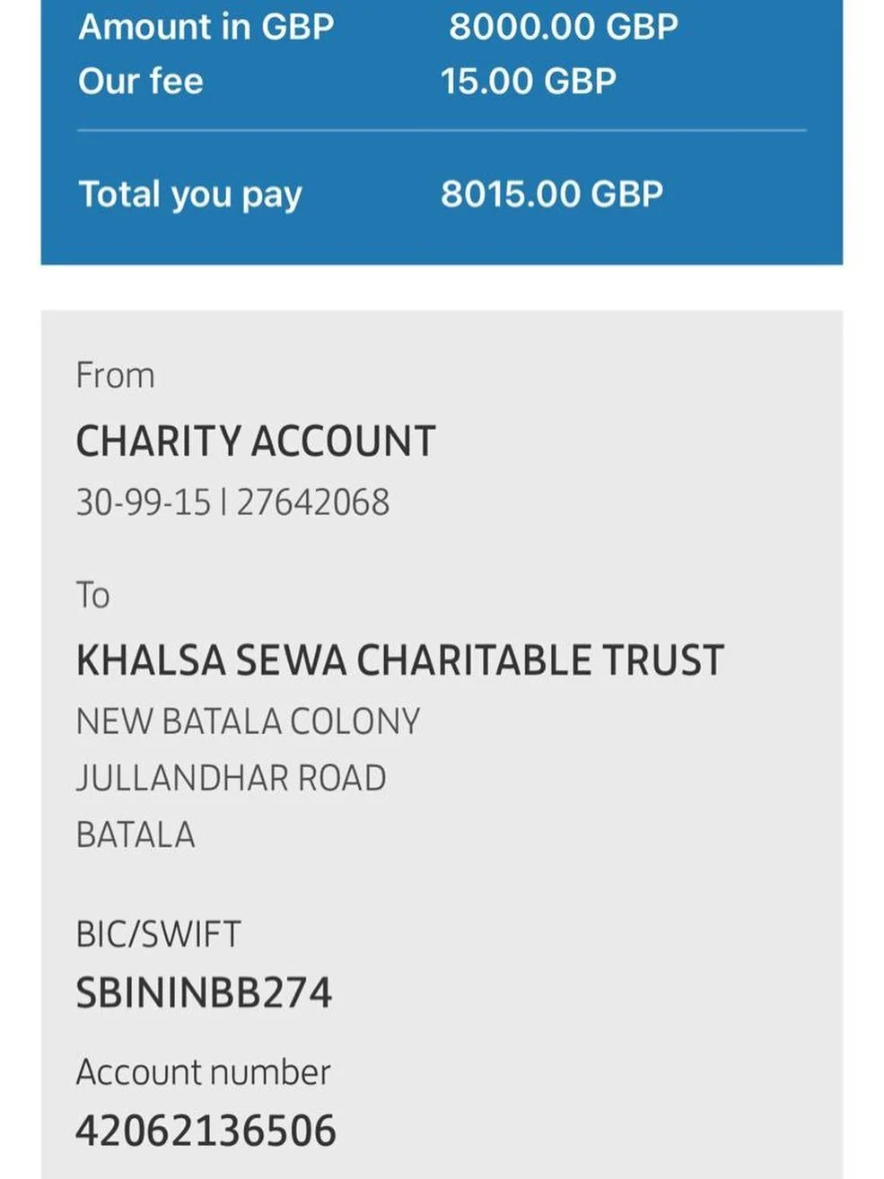 Another &pound;8k of your kindly donated sewa sent to Punjab today. Monies will be used for the  Upkeep of the orphanage , paying for the operation of a young man with broken legs and hands, paying for a wedding 🙏🏽🙏🏽🙏🏽 thank you for your contin