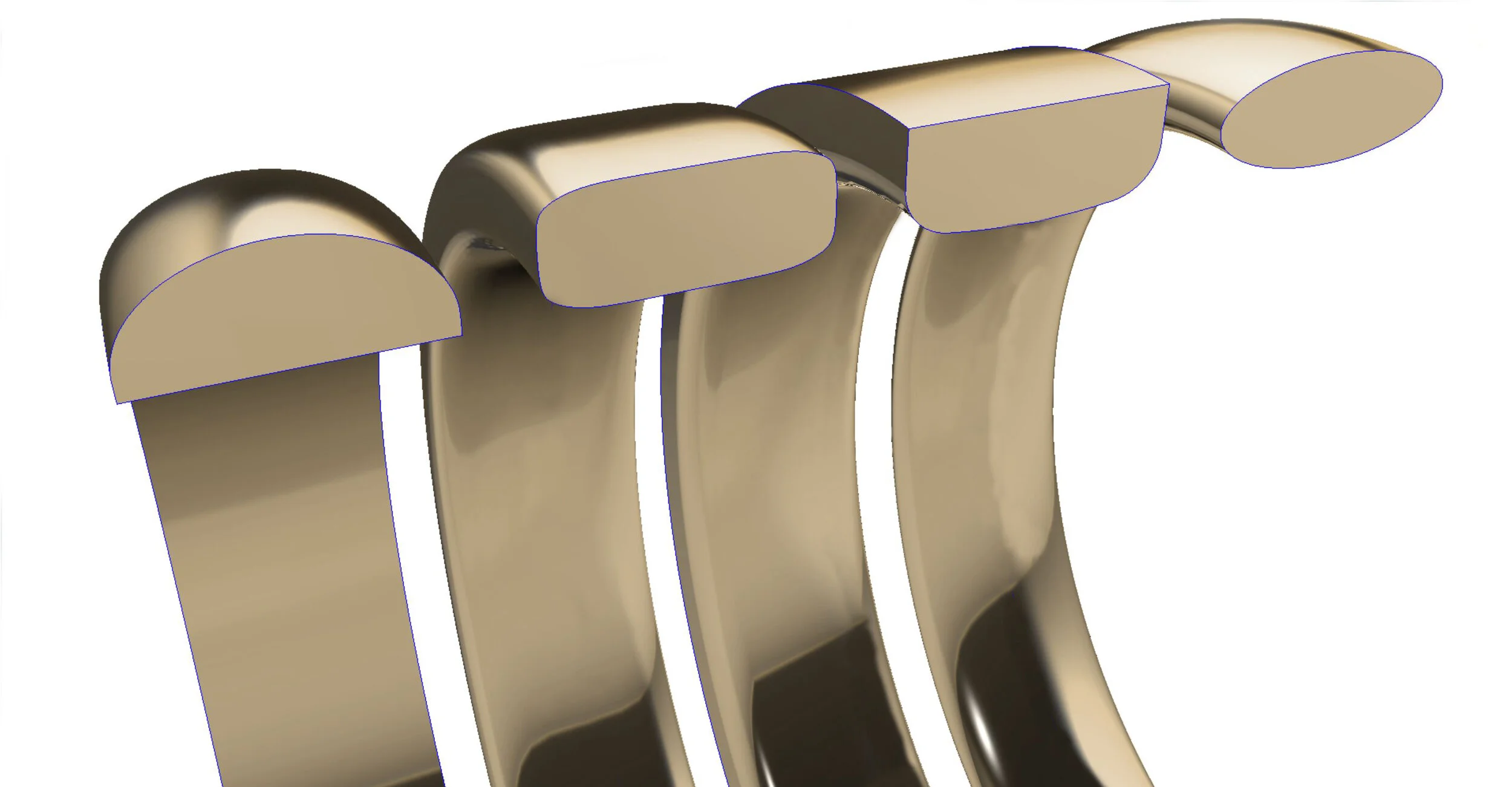 Ring Profiles from left to right. D-Shape, Square, Flat Court &amp; Court