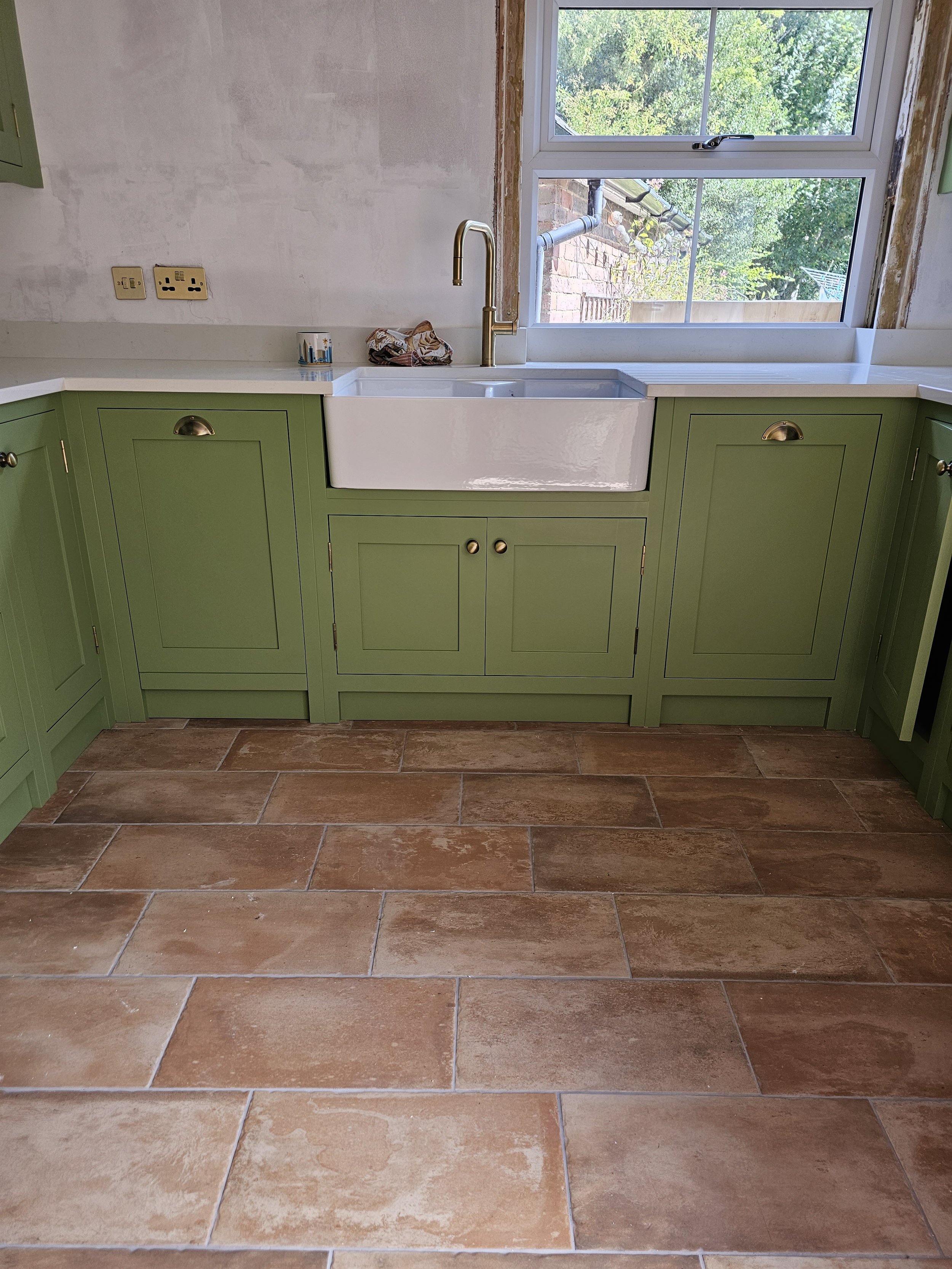 pea green painted kitchen