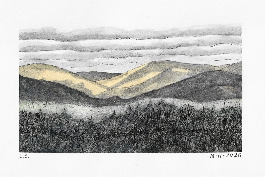 Another casual sketchbook scene for you tonight! Only two more pages left of this sketchbook. I&rsquo;m going to enjoy looking back on it because it documents the switch from Minnesota to Scotland. 

#scotlandlandscapepainting #scotlandart #scotlands