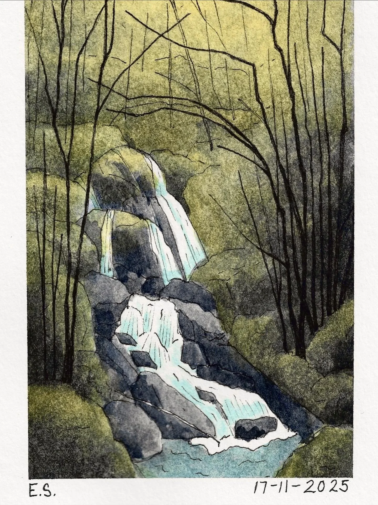 I wish Instagram were kinder to vertical format images, because the golden light toward the top of this painting is what really makes it in my opinion. I&rsquo;m finishing the last few pages of the sketchbook I did my daily October paintings in, so e