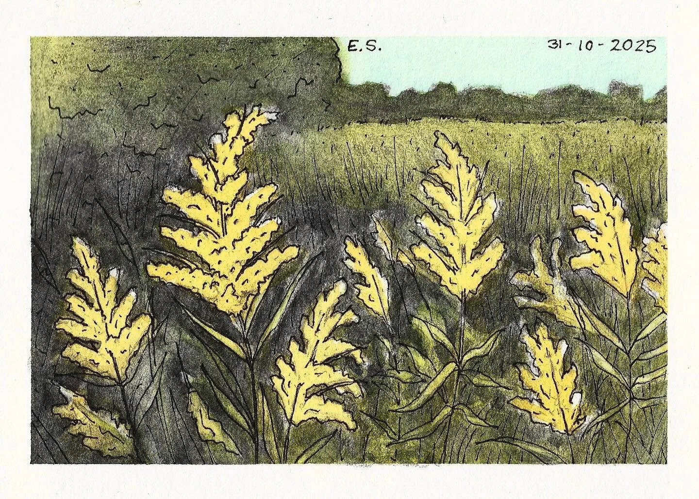 This painting was sitting unfinished during October when I was doing sketchbook paintings every day. I was a bit afraid to touch it because the previous attempt of it didn&rsquo;t work very well, and that was actually part of the reason I decided to 