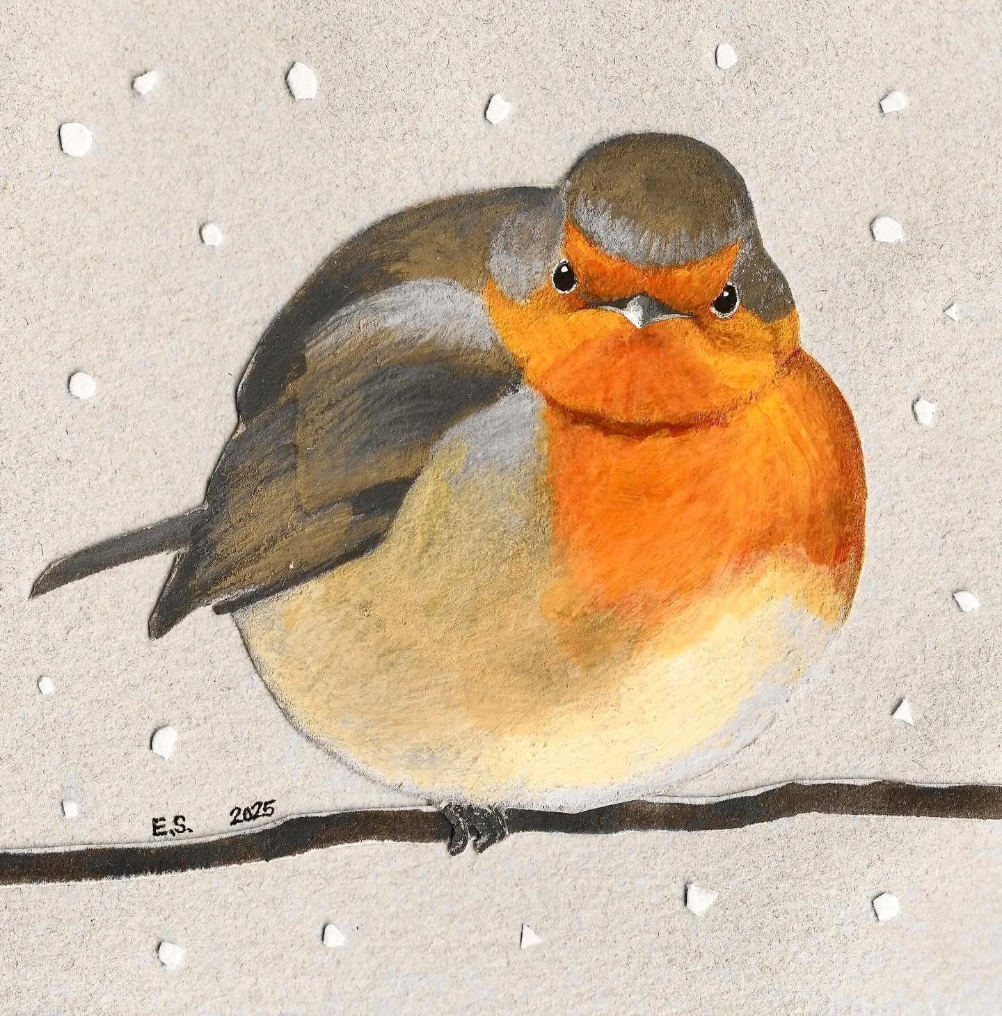 Merry Christmas from this acrylic gouache + collage robin I intended to post a lot sooner than now. 😂 I love how curious and relatively tame European robins are compared to many other birds. 

I normally take all of my own reference photos, but in t