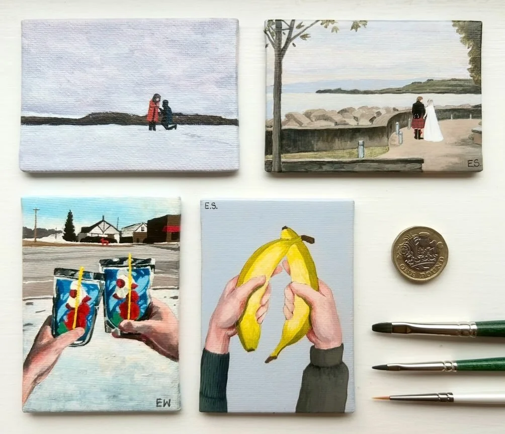 Last Christmas, @calvinjjsim gave me four miniature canvases. I painted our special moments to give back to him, with two paintings about our engagement in January and two about our wedding in August. I wanted to celebrate the small moments just as m