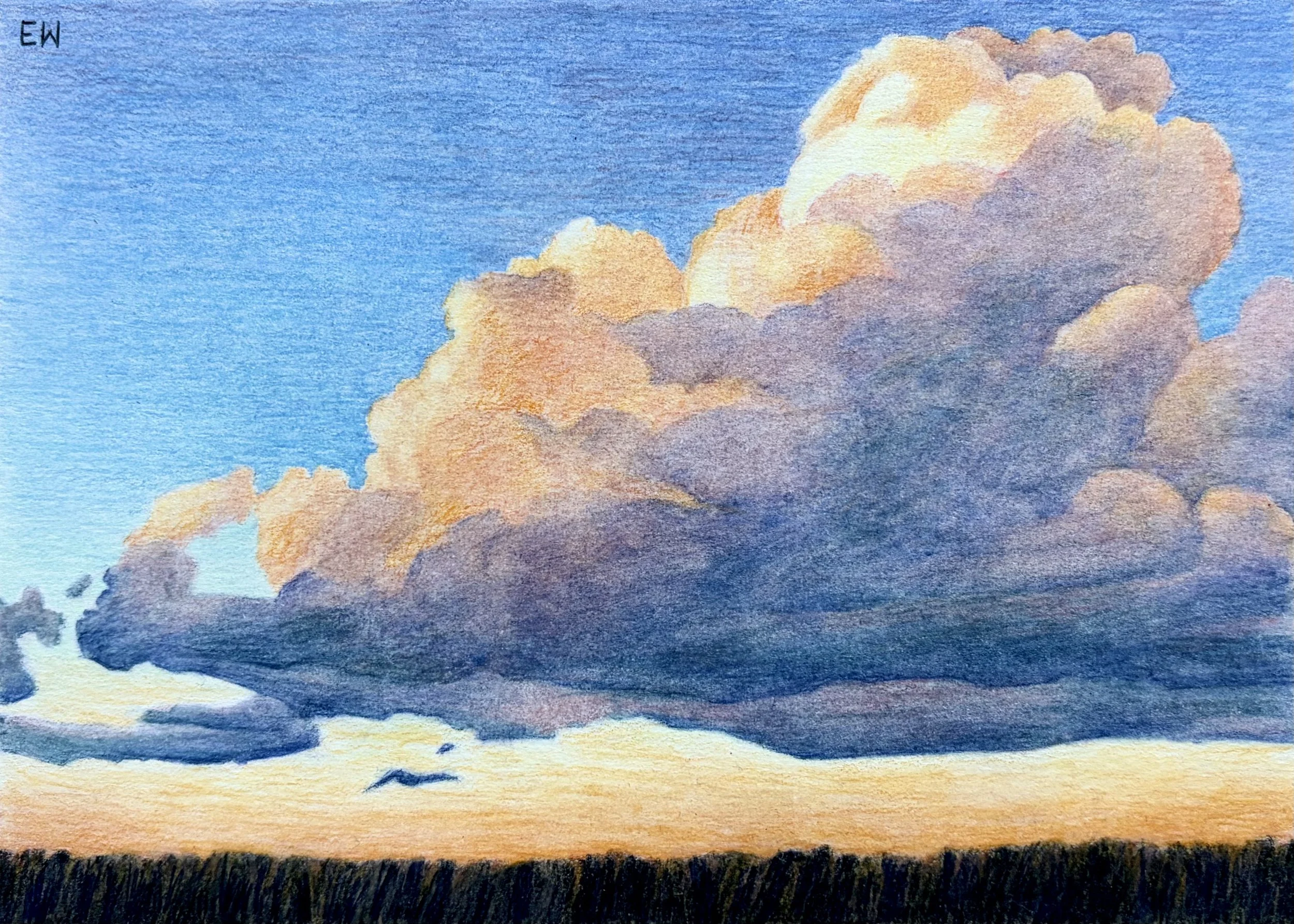 Before Moonrise, colored pencil on paper, 7x5".