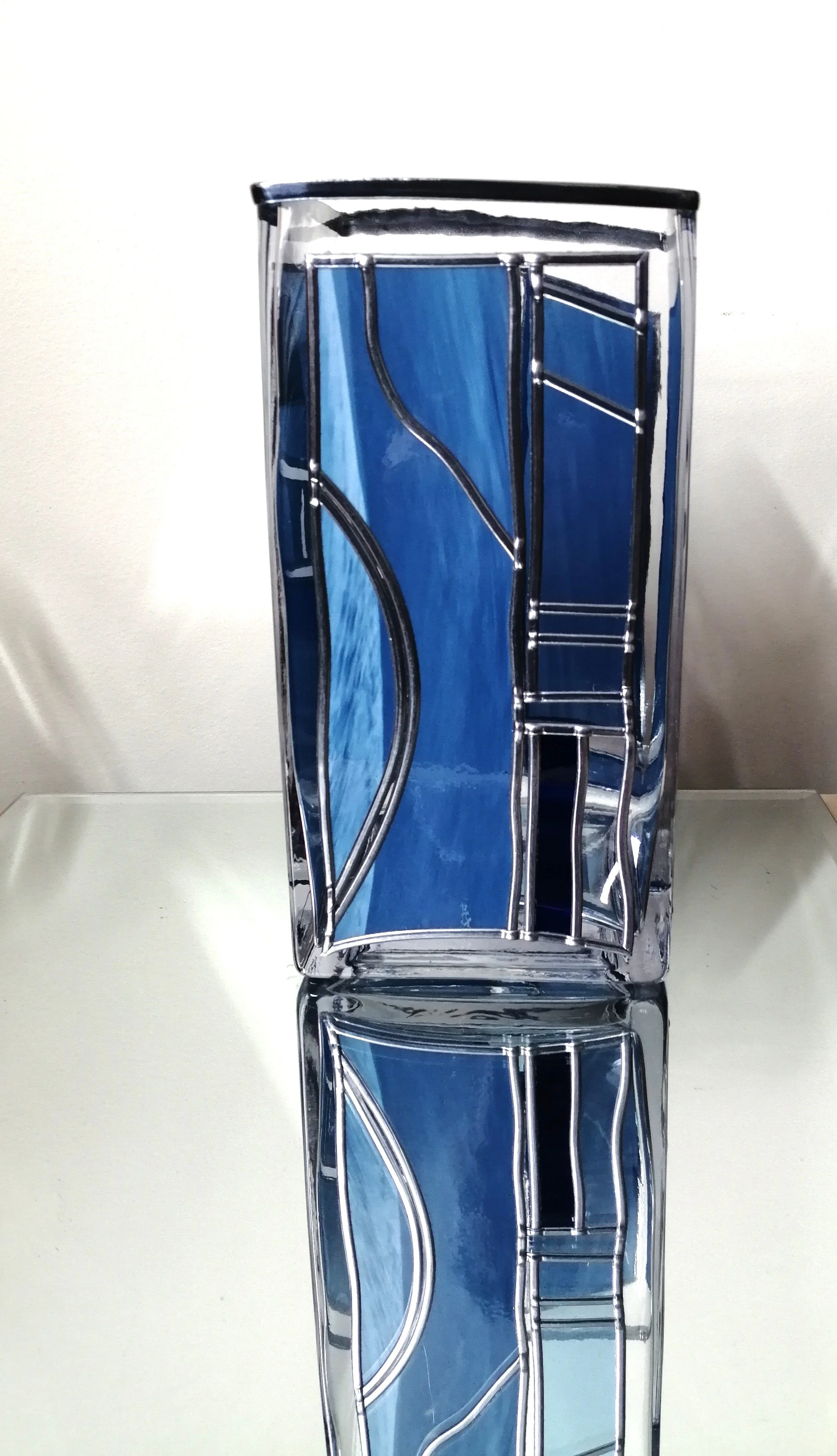 Art Deco Blues is a Stained Glass Effect Flower Vase