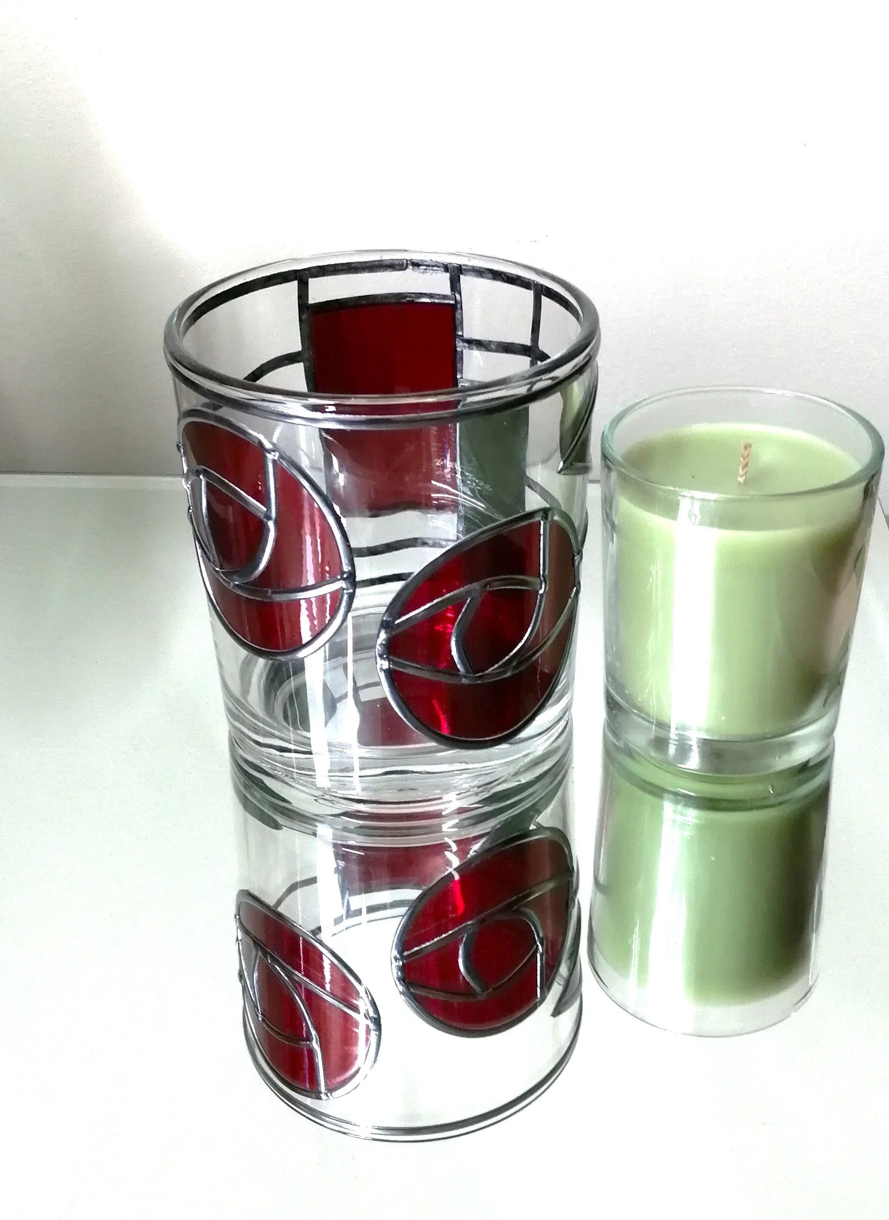 Mackintosh Ruby Red Roses Stained Glass Effect Candle Holder