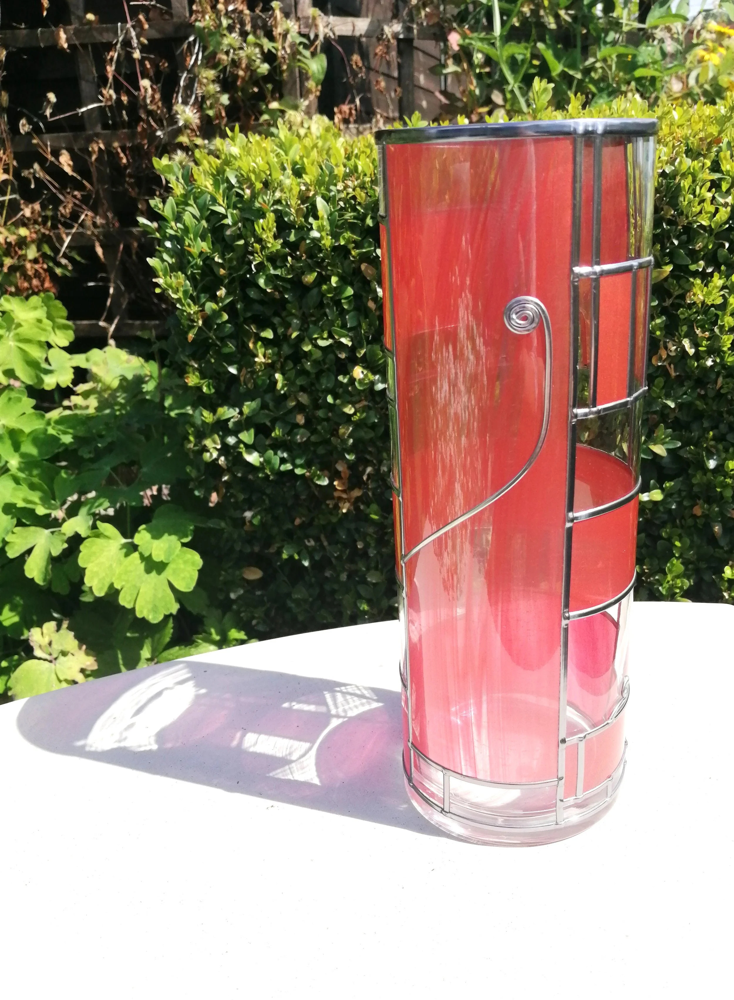 Flamingo Pinks is a Stained Glass Effect Flower Vase with an Art Deco Hand Leaded Design