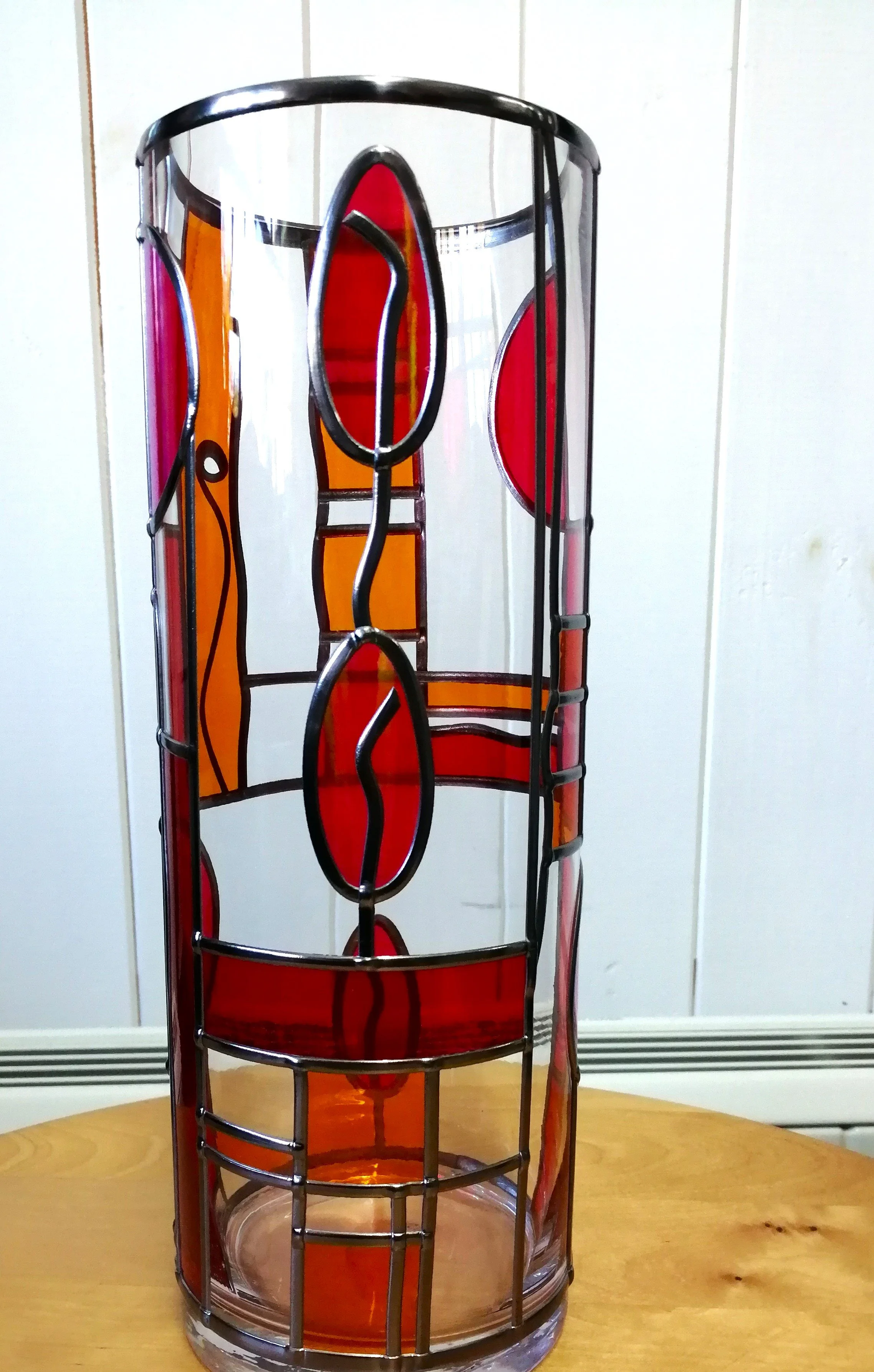 Hints of Art Deco in this Marbled Gold and Bronze 30cm Tall Glass Vase