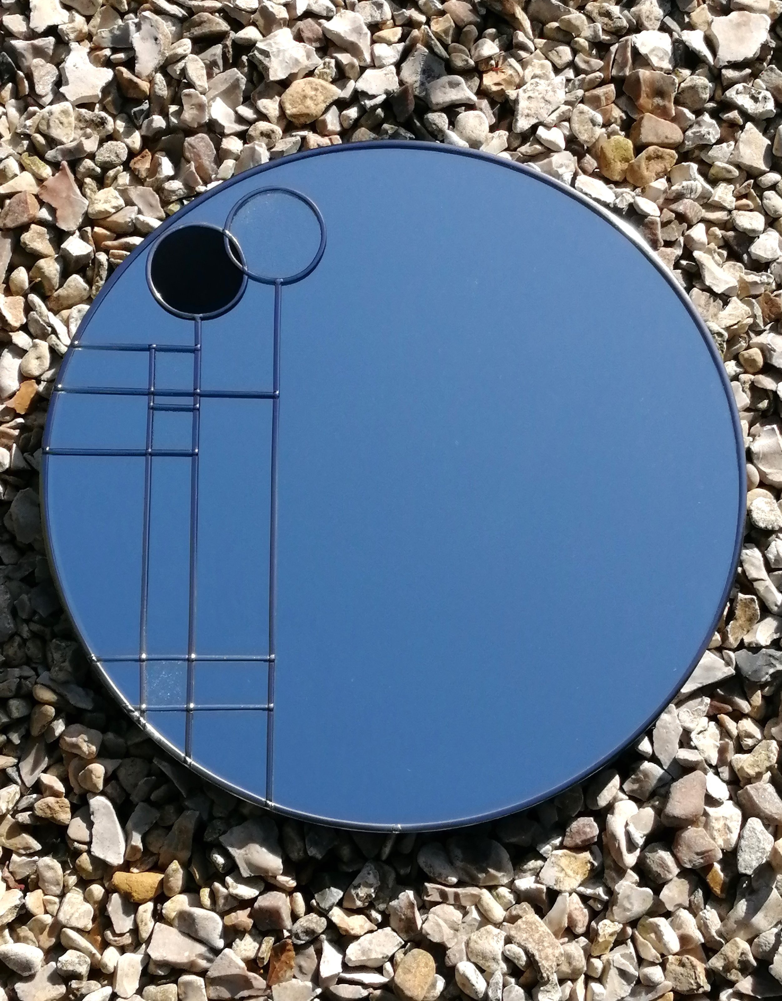 Tourmaline and Diamonds is an Art Deco Large Round Stained Glass 30cm Wall Mirror