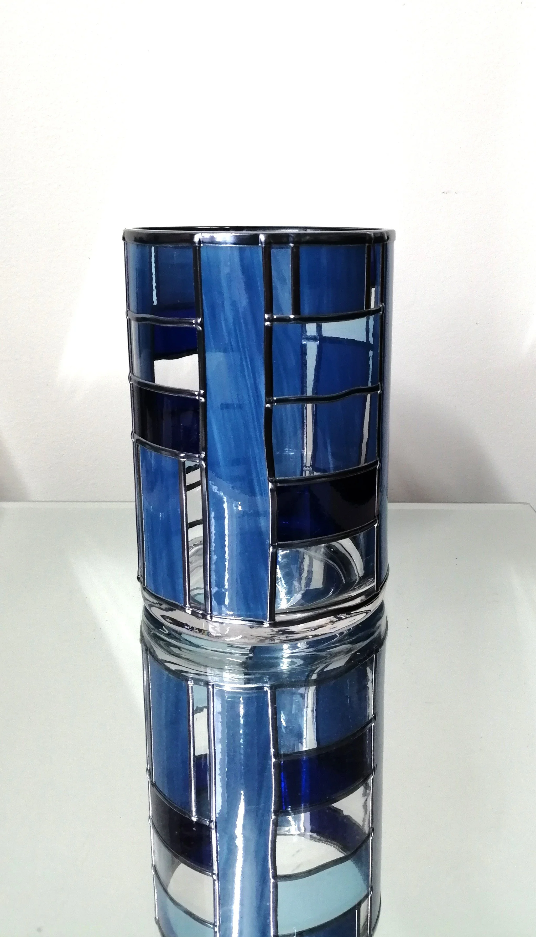 Calming Blues a Stained Glass Effect Flower Vase