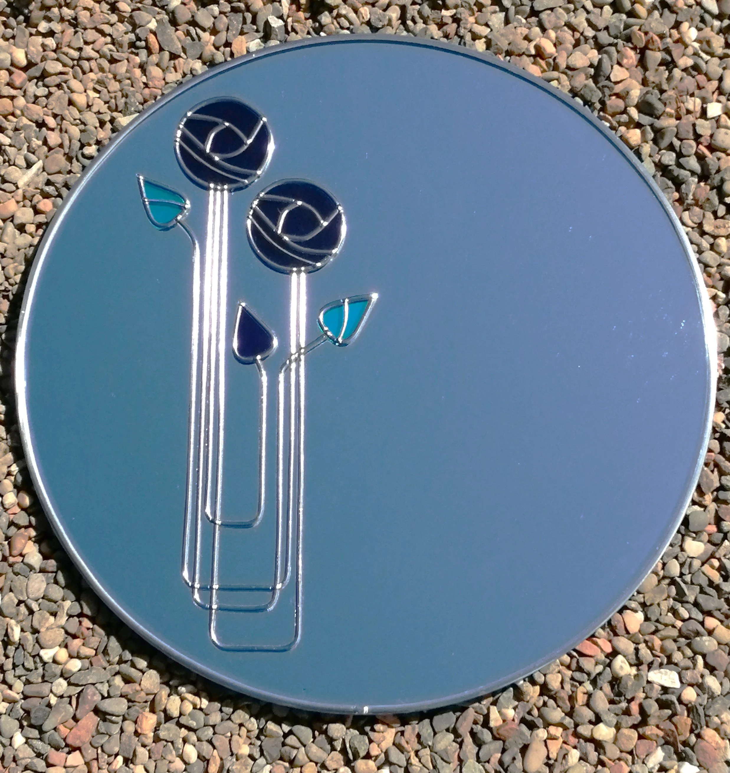 Art Nouveau No 1 Stained Glass Effect Wall Mirror in Navy and Teal
