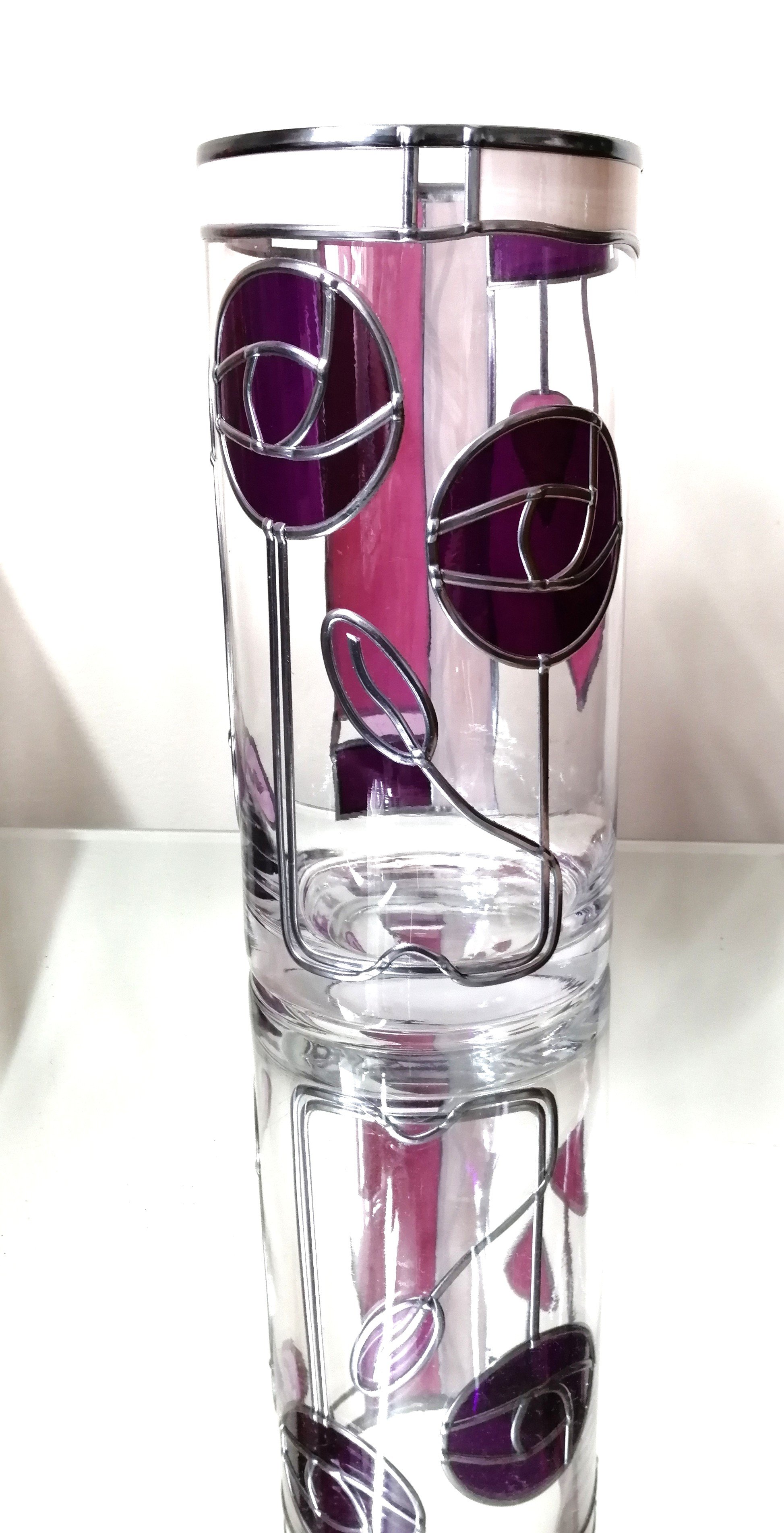 Plum and Lilac Mackintosh Inspired Stained Glass Effect Flower Vase