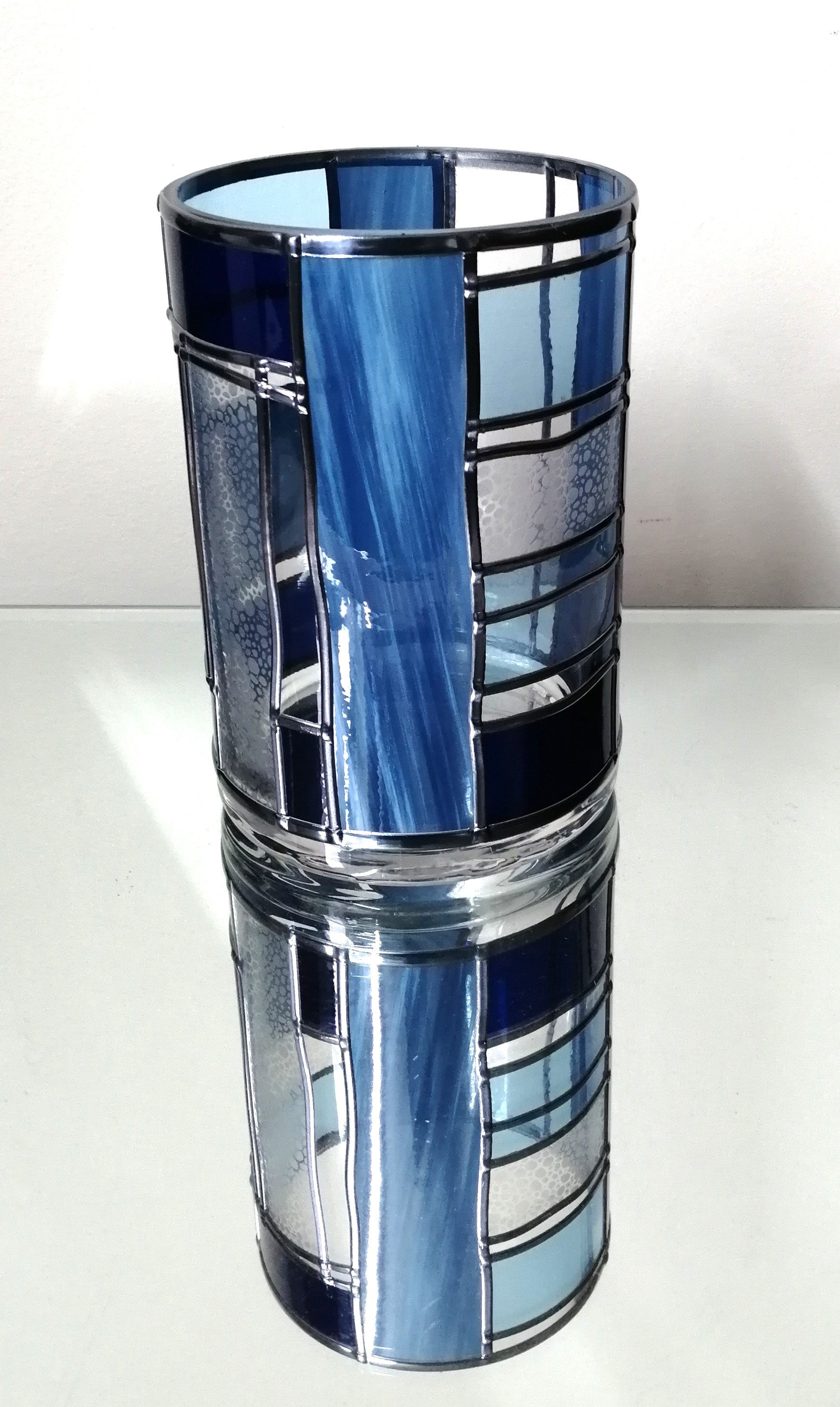 Calming Blues a Stained Glass Effect Flower Vase