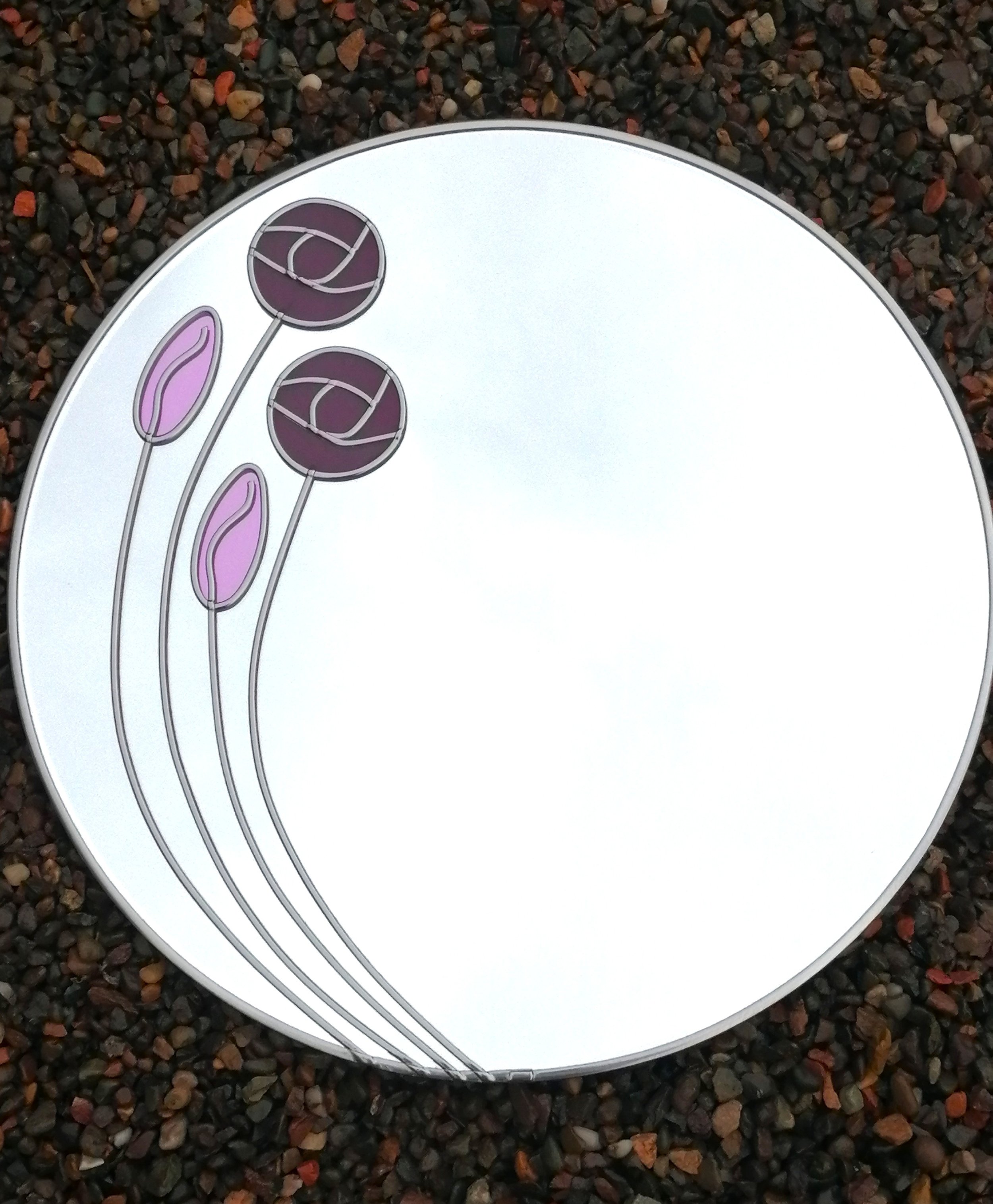 Art Nouveau No 3 is a Stained Glass Effect Wall Mirror Mackintosh Inspired Rose Design. 40cm Round