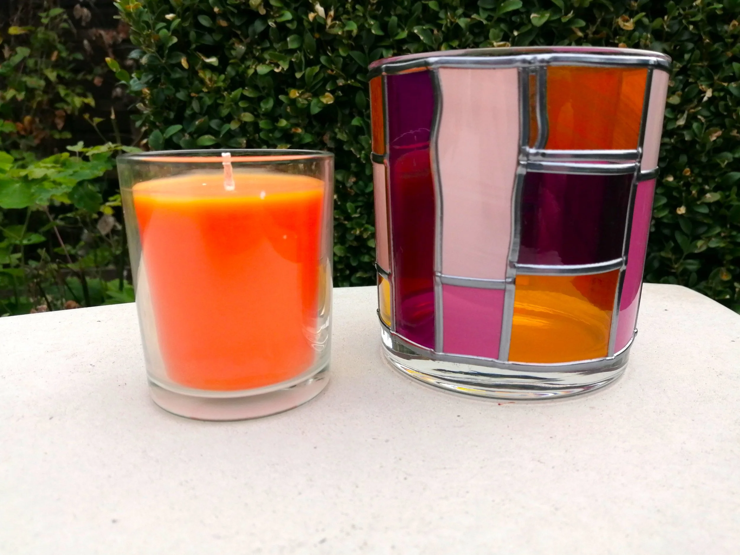 No 6 Large Stained Glass Candle Holder with Inner Scented Candle