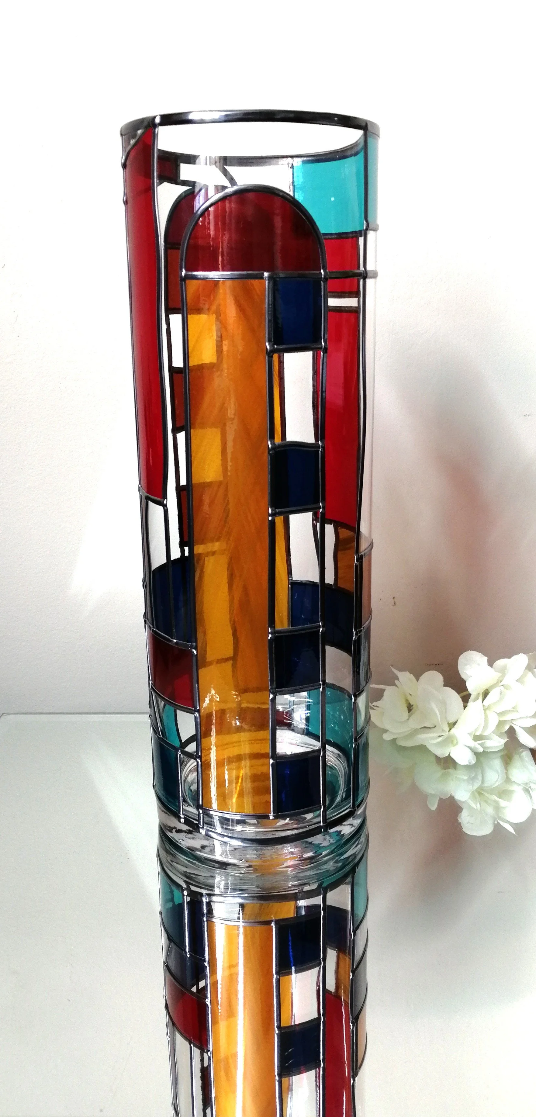 Sri Lanka a Stained Glass Effect Flower Vase Blending Art Deco with Art Nouveau