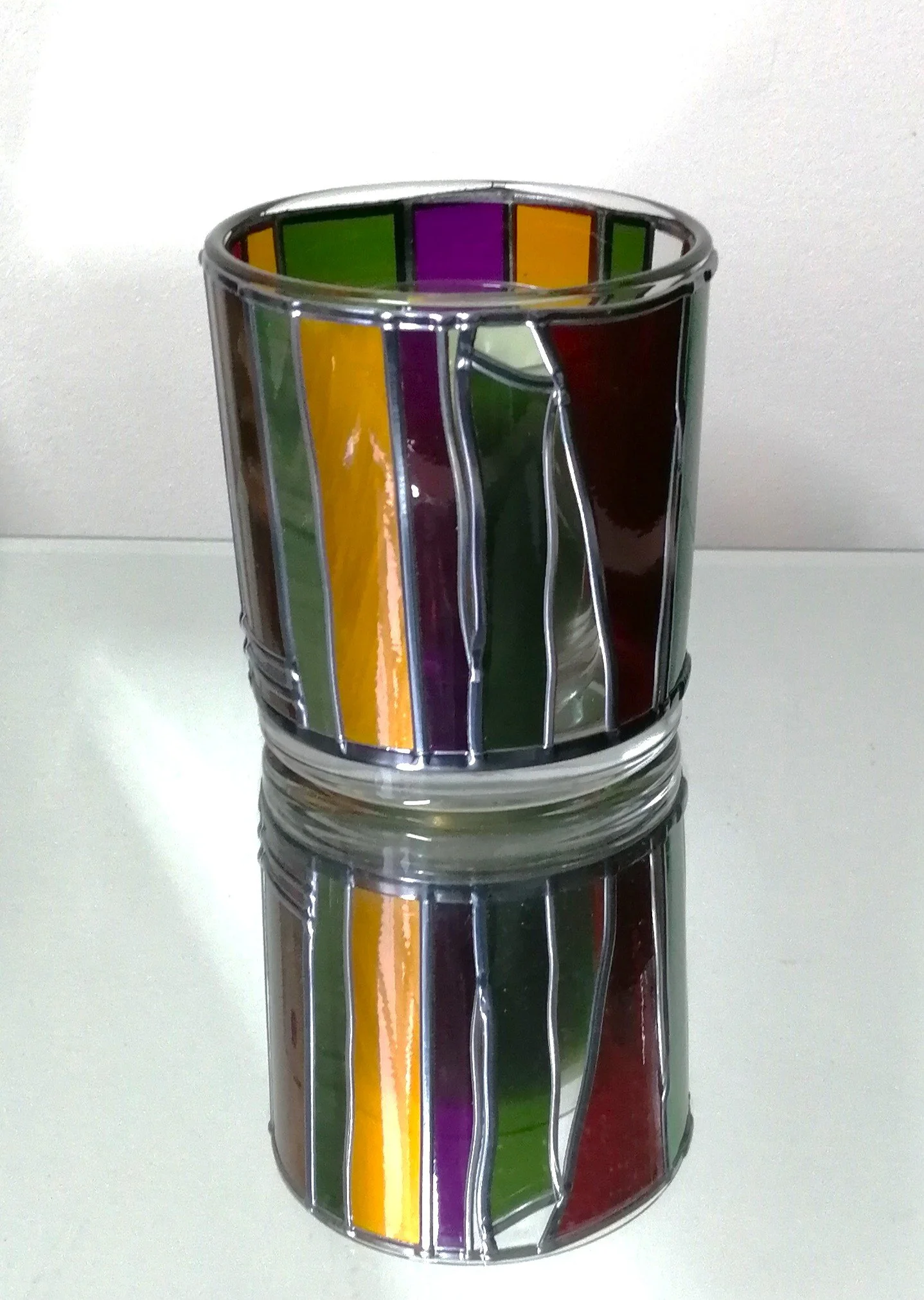 No 2 Stained Glass Effect Art Deco Leaded Design Candle Holders
