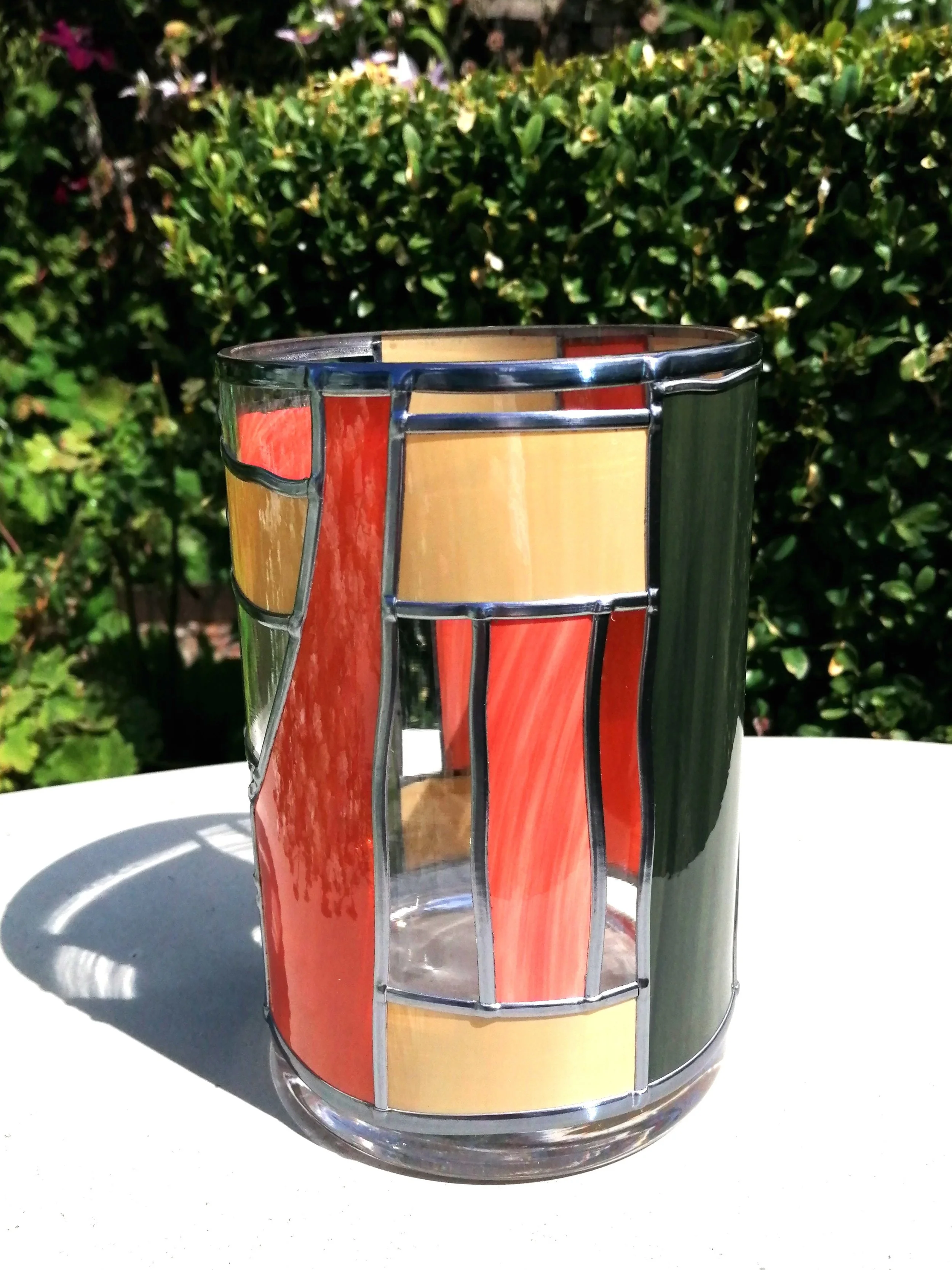 Bold is a Stained Glass Effect Flower Vase with an Art Deco Leaded Design