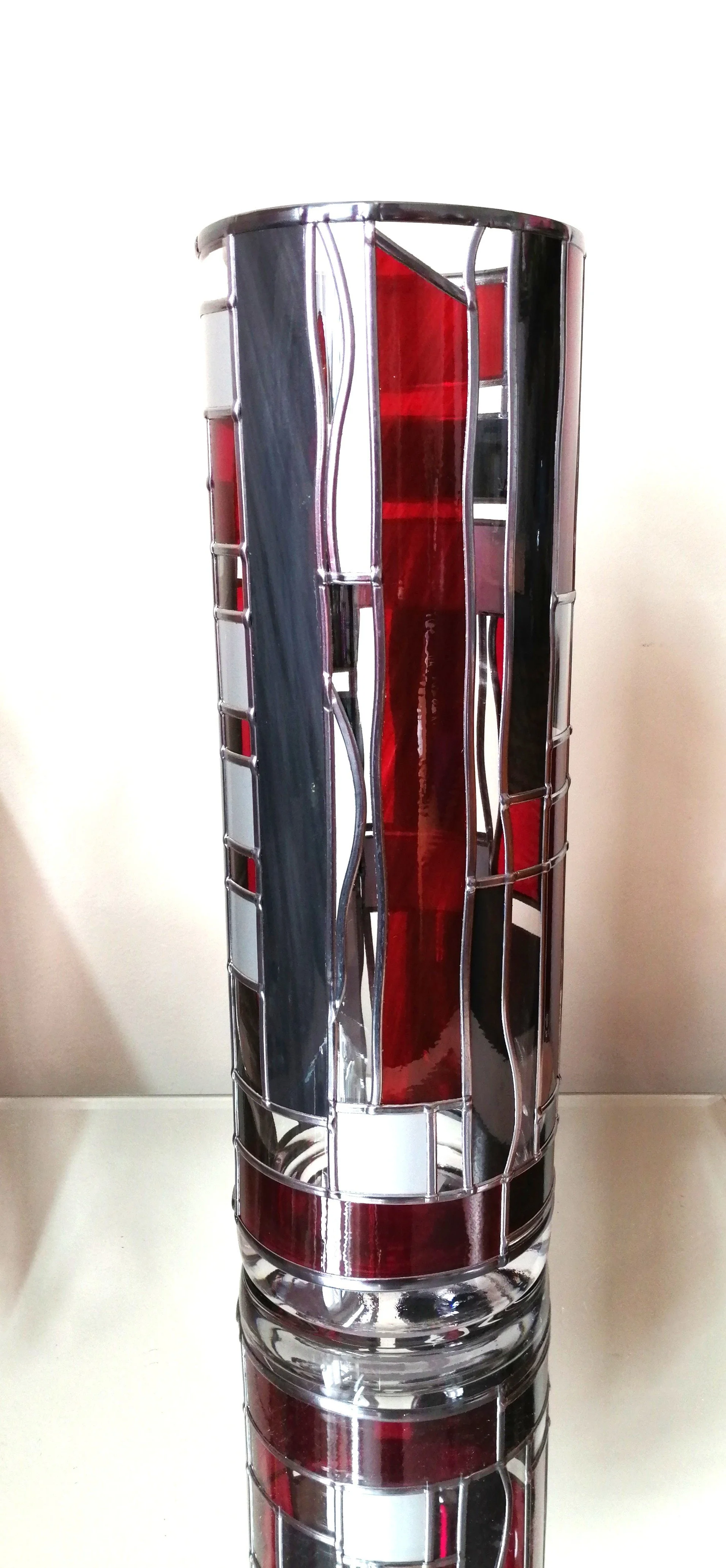 Bewitching is a 30cm Tall Art Deco Style Stained Glass effect Flower Vase