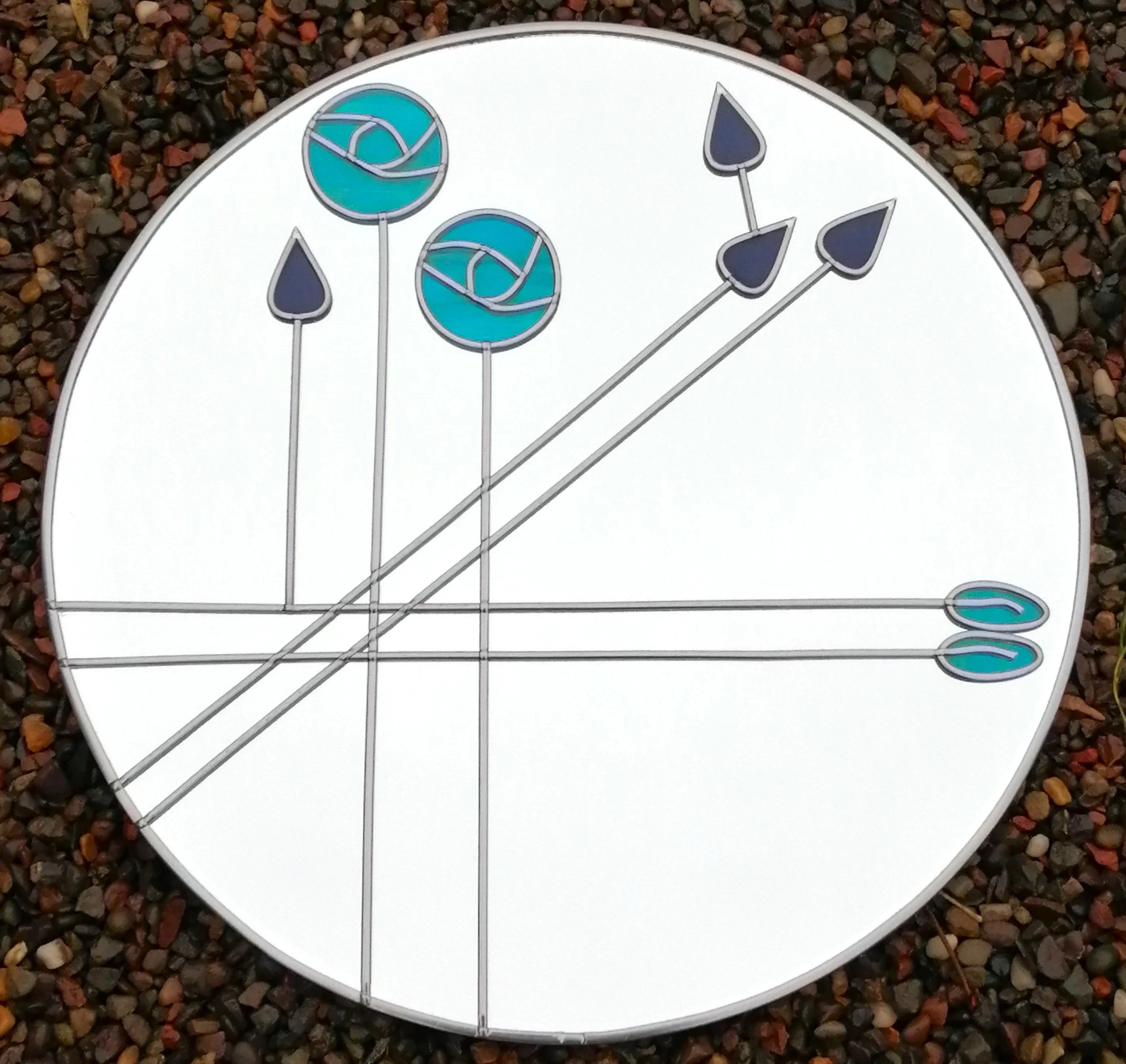 Mackintosh Art Deco Rose Stained Glass Effect Wall Mirror 40cm