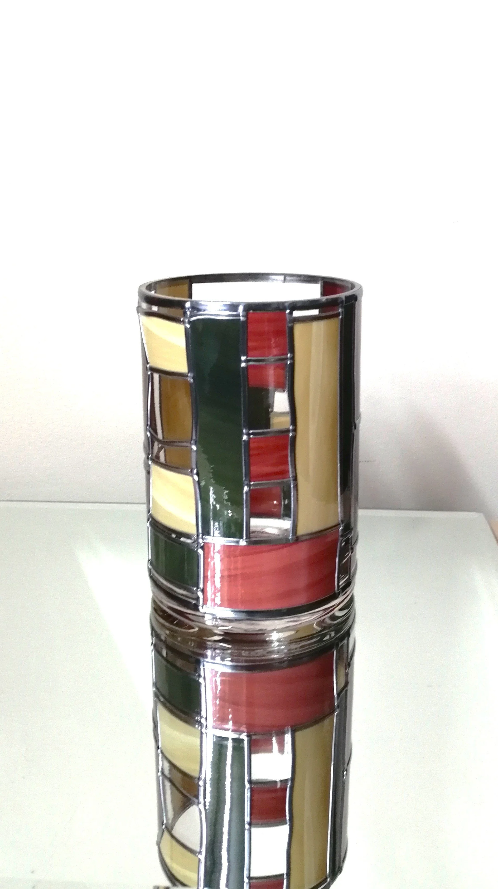 Bold is a Stained Glass Effect Flower Vase with an Art Deco Leaded Design