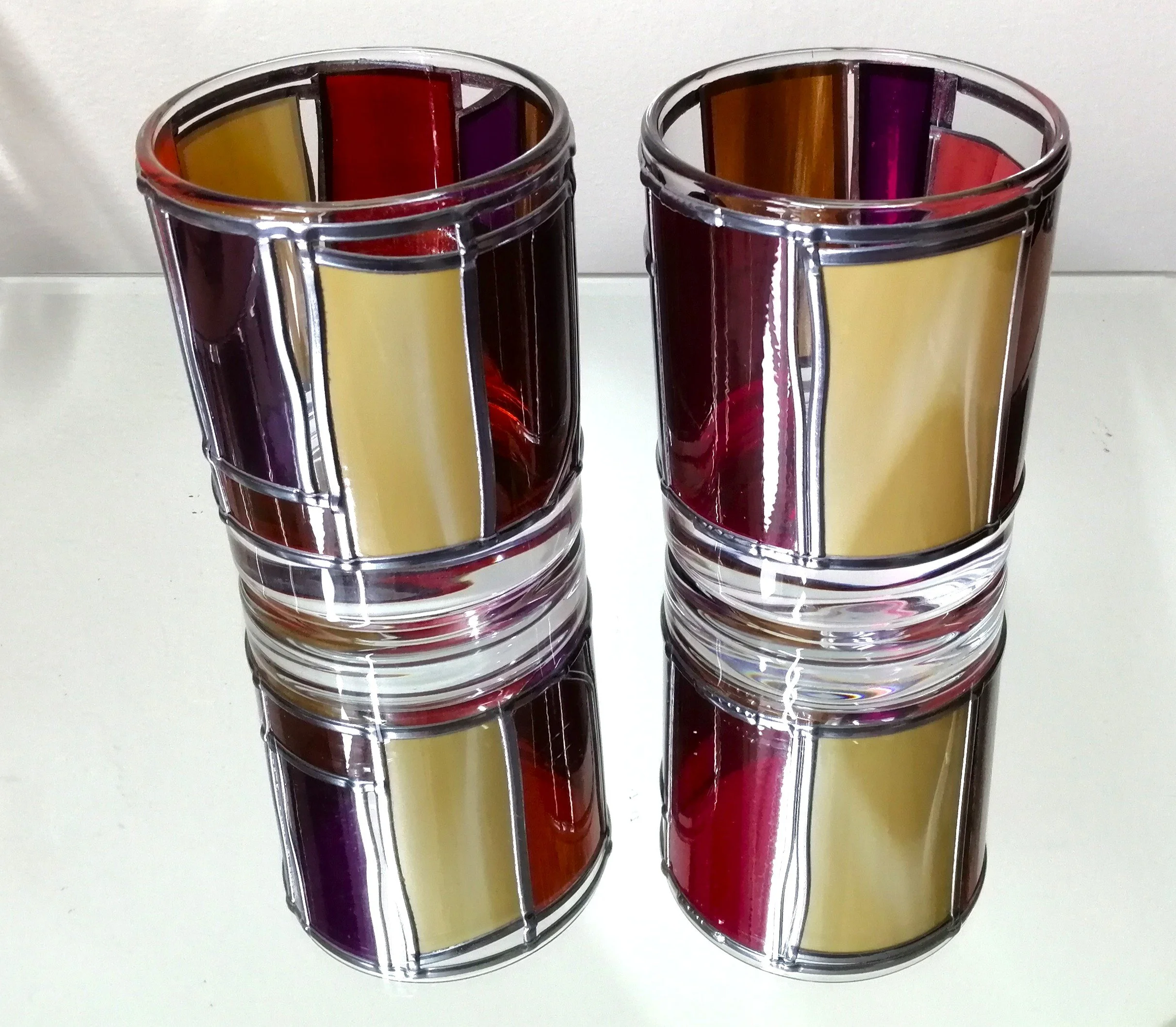 Set of Two Cosy Nights In Stained Glass Effect Candle Holders
