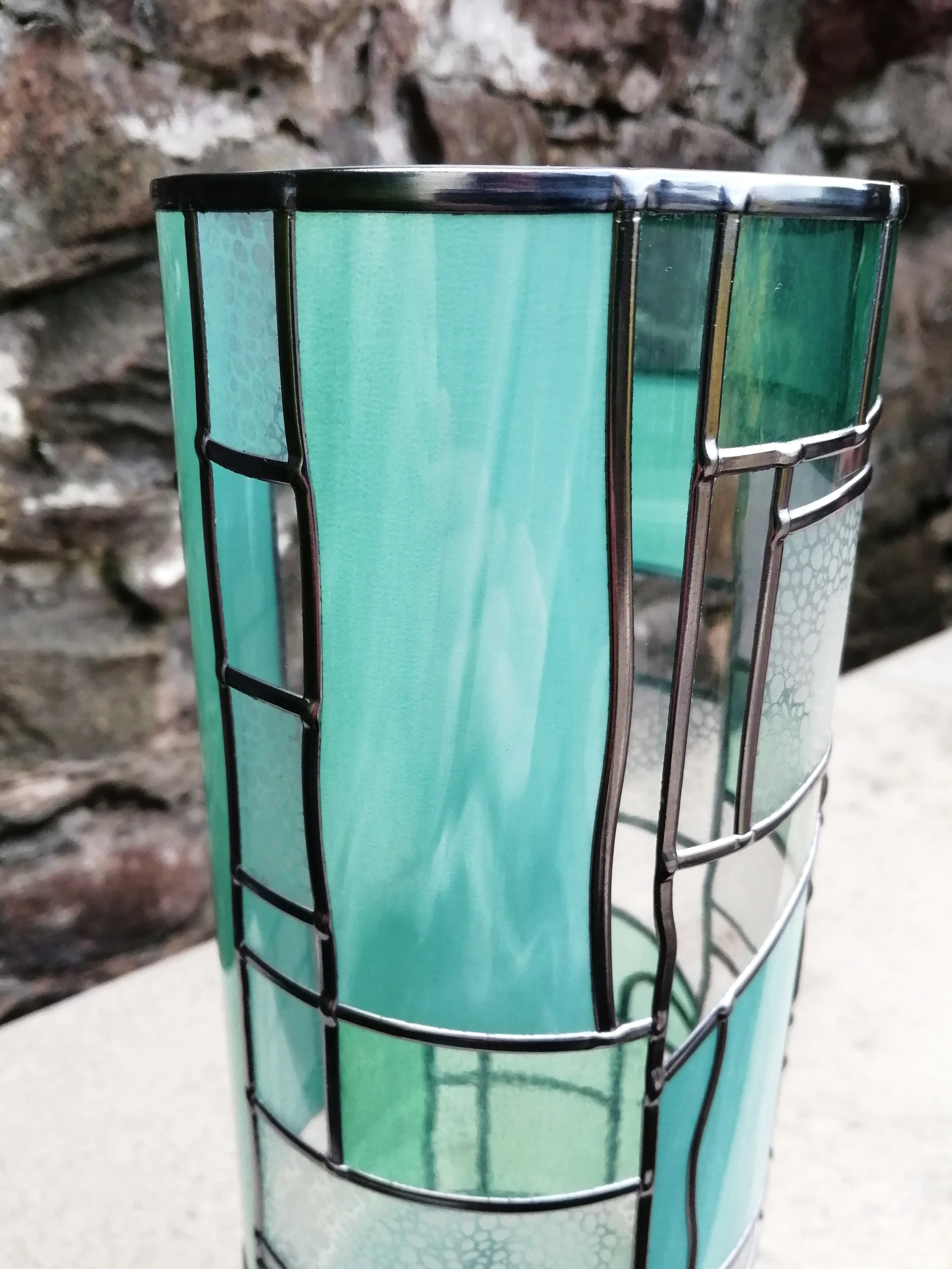 Shades of Sea Glass Green Stained Glass Effect Flower Vase.