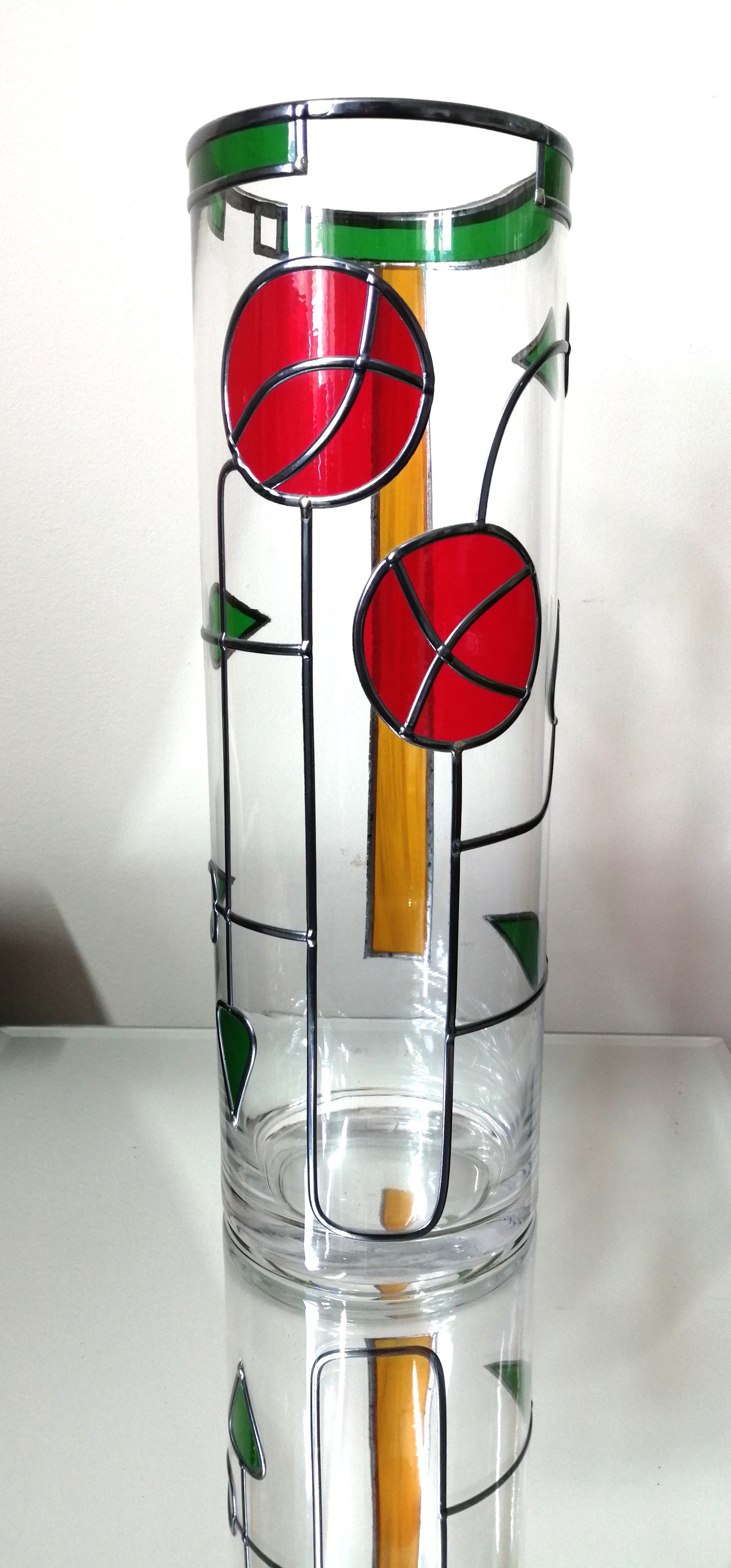 Le Style Moderne is a Stained Glass Flower Vase. Hand Leaded Design Blending Art Deco with A Modern Mackintosh