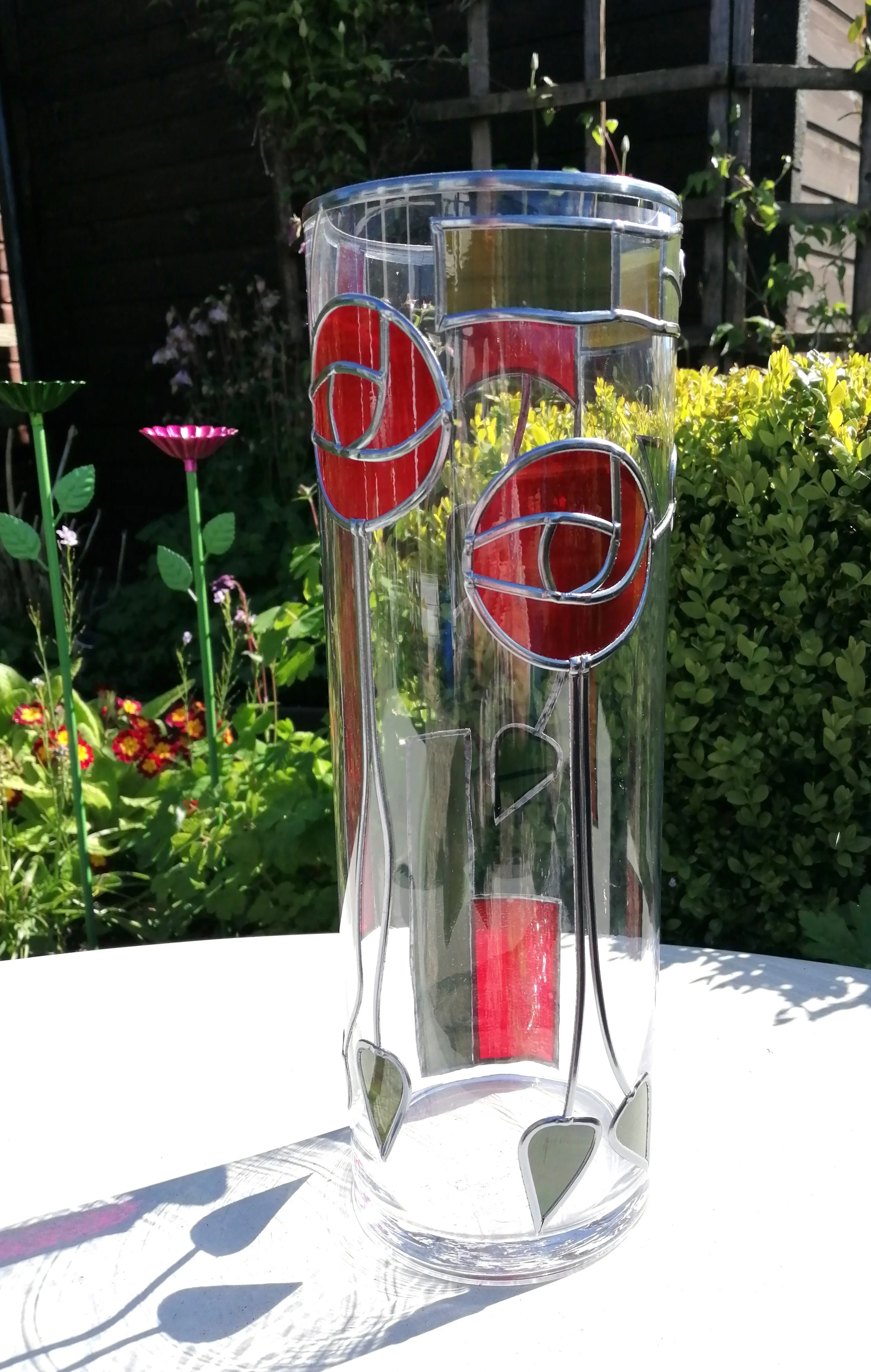 Mackintosh Ruby Reds Stained Glass Effect Flower Vase
