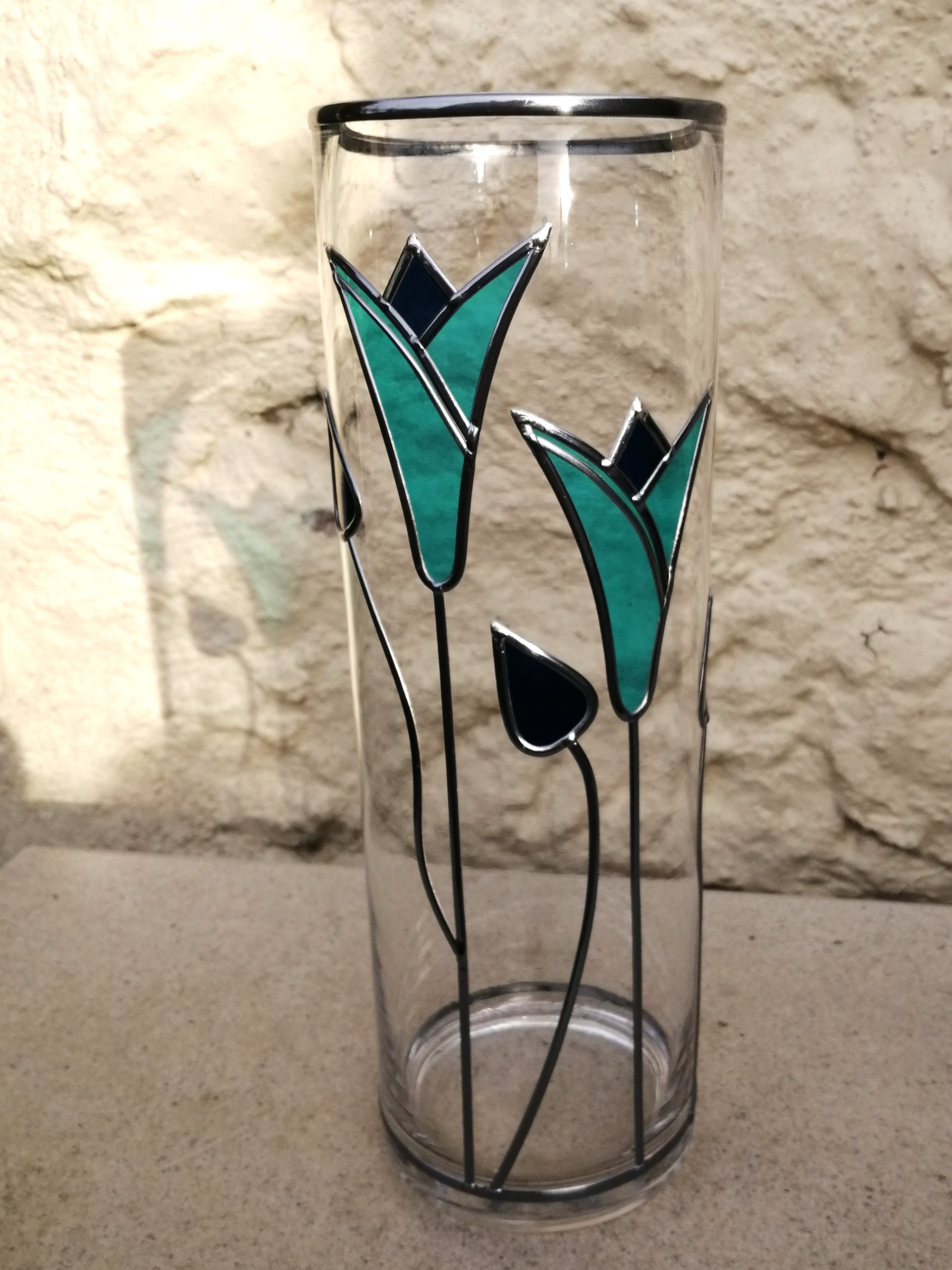 Sorry Now Sold Art Nouveau Tulips is a Stained Glass Flower Vase. 30cm Tall