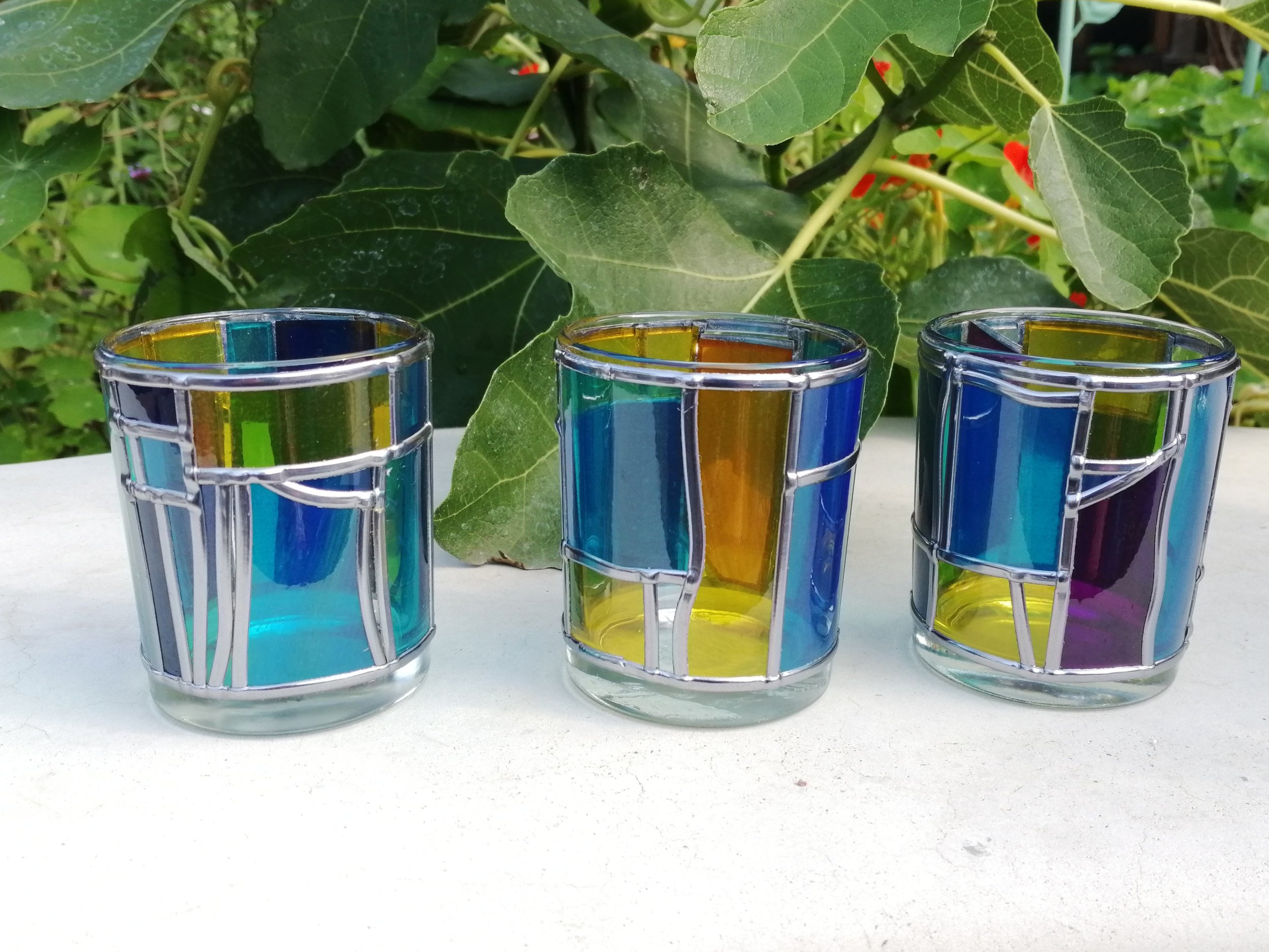 SET A is a Set of 3 Stained Glass T Light Candle Holders