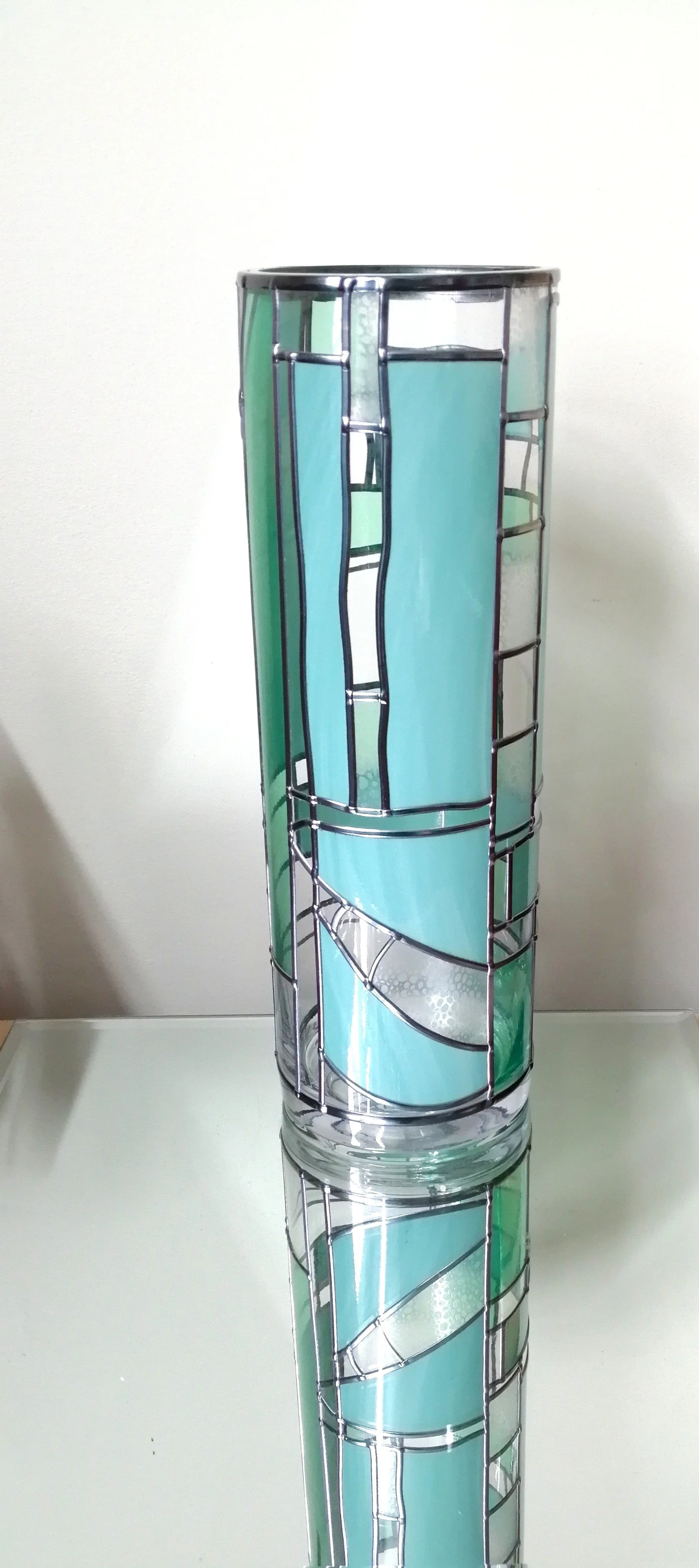 Shades of Sea Glass Green Stained Glass Effect Flower Vase.