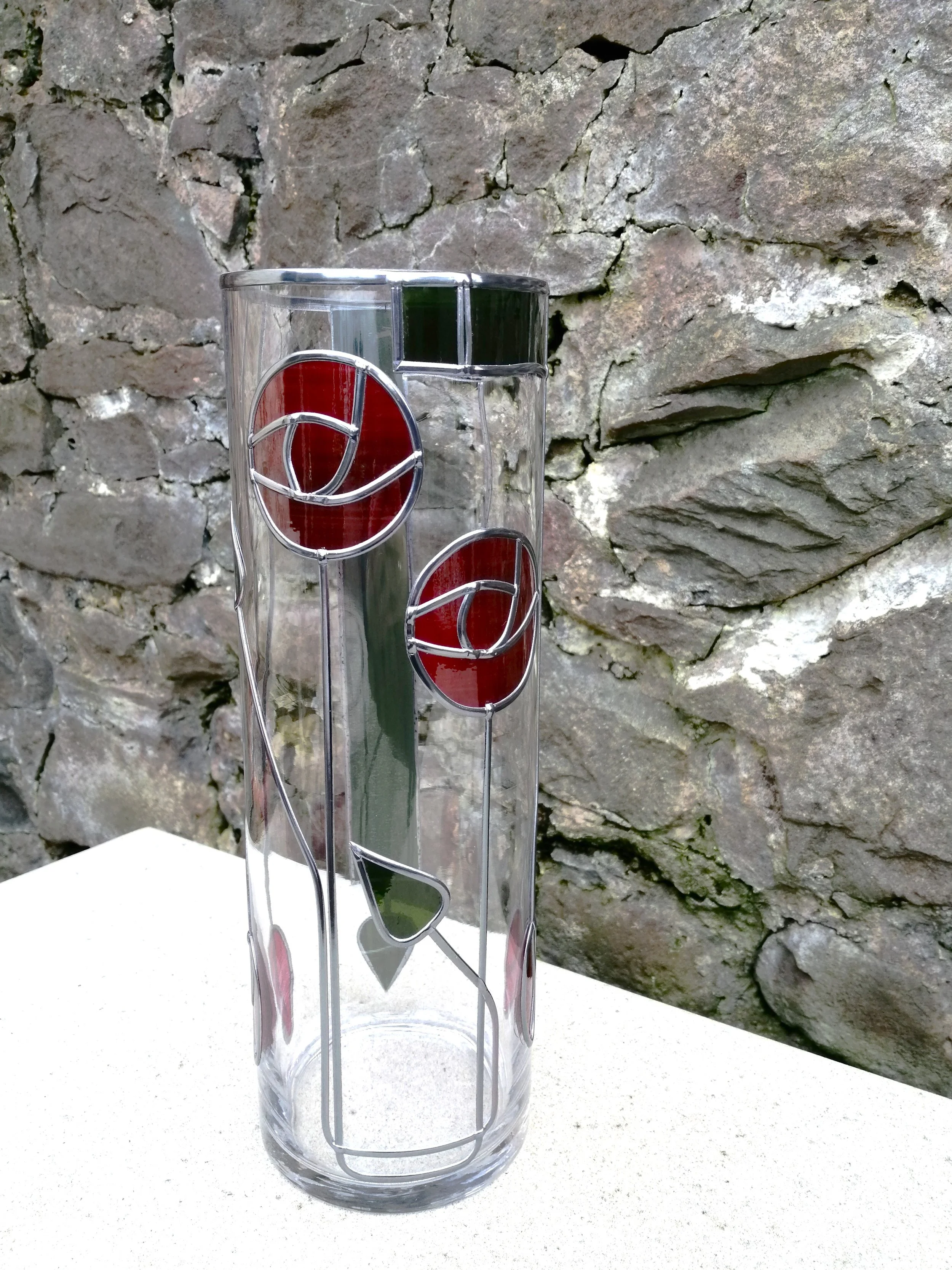 Mackintosh Ruby Reds Stained Glass Effect Flower Vase