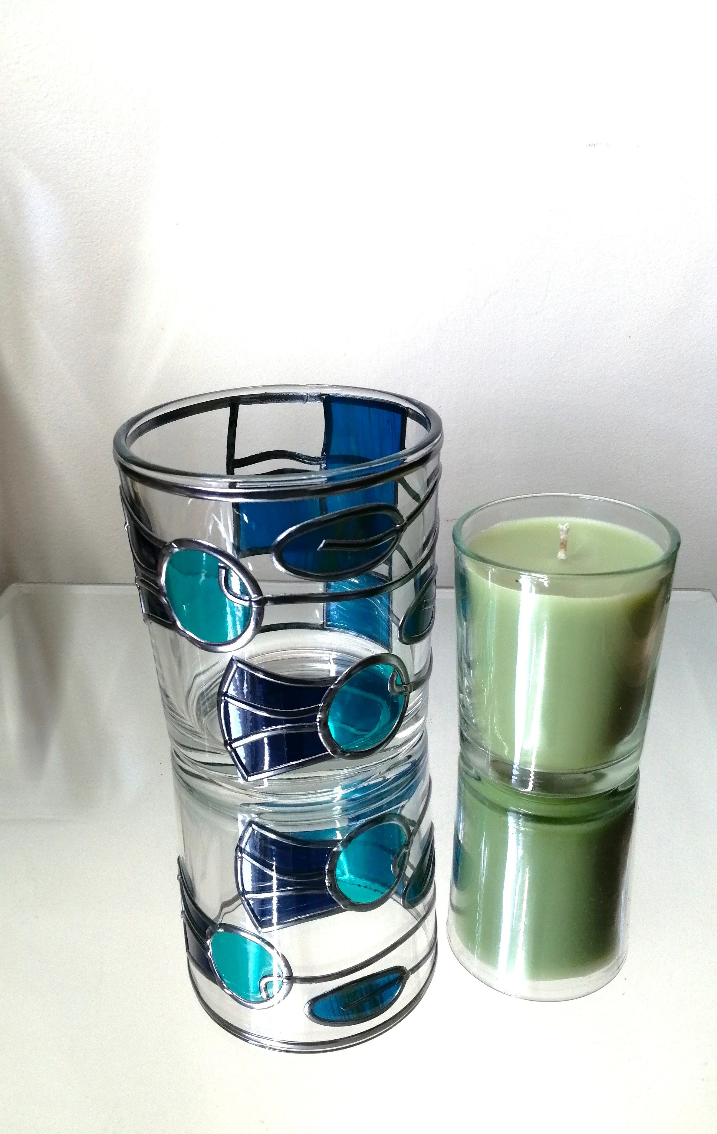 Scottish Thistles Stained Glass Candle Holder with Scented Candle